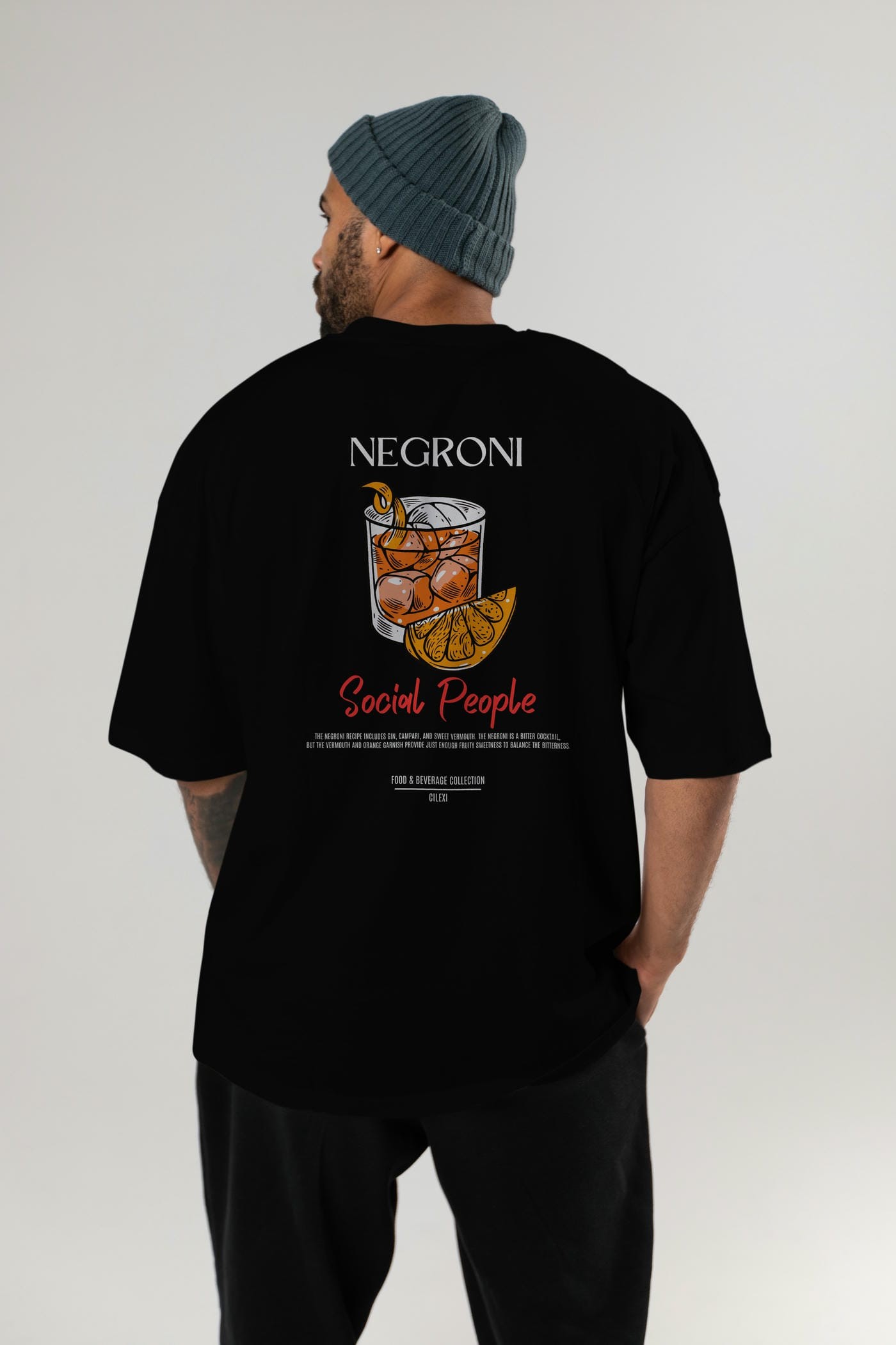 Negroni Kokteyl Serisi Baskılı Oversize t-shirt Erkek Kadın Unisex %100 Pamuk Bisiklet Yaka tişort