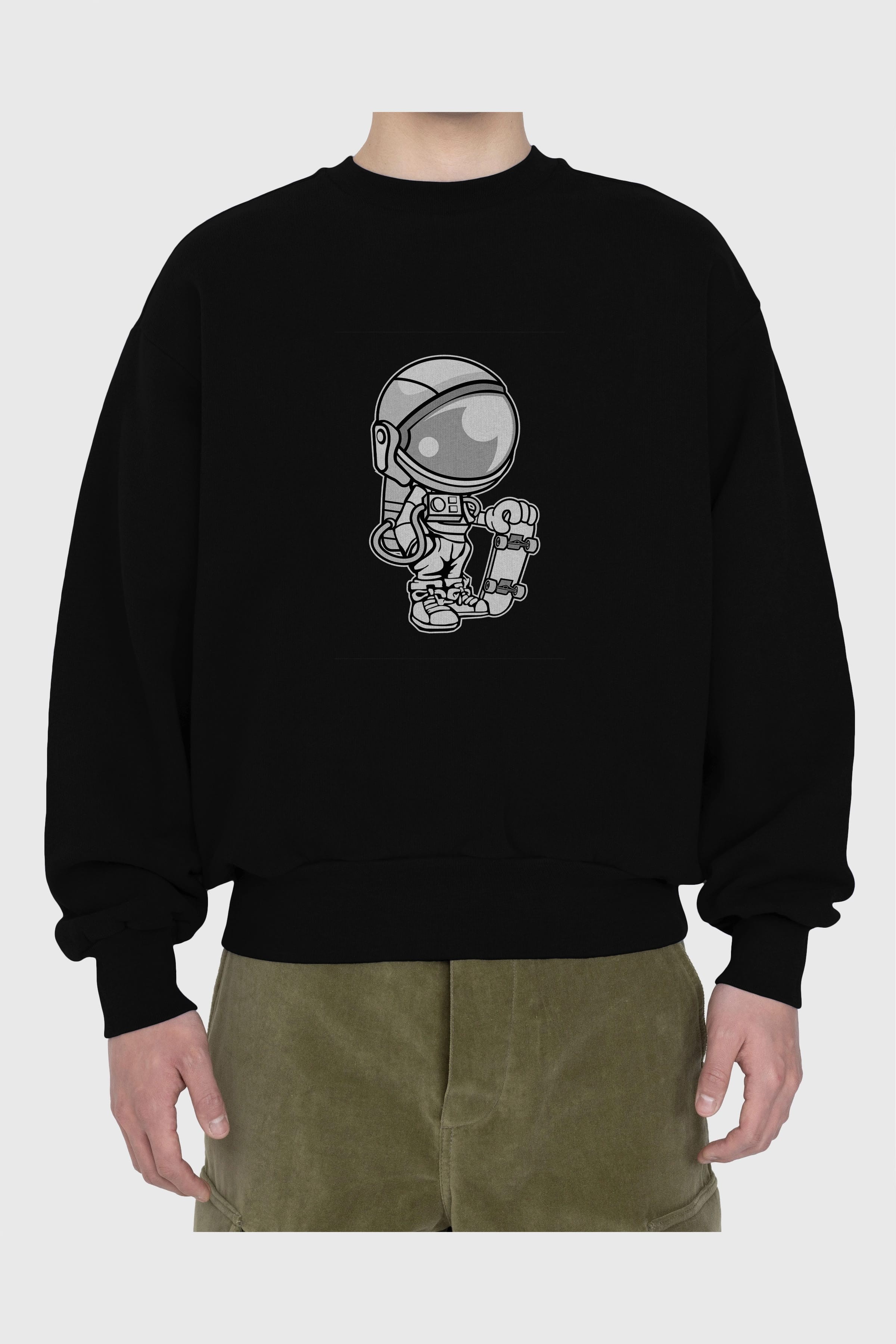 Astronaut Skaterboy Ön Baskılı Oversize Sweatshirt Erkek Kadın Unisex