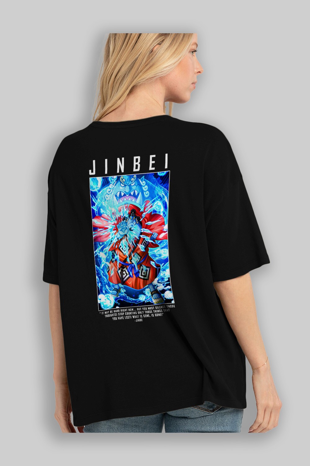 Jinbei Anime Arka Baskılı Oversize t-shirt Erkek Kadın Unisex %100 pamuk tişort