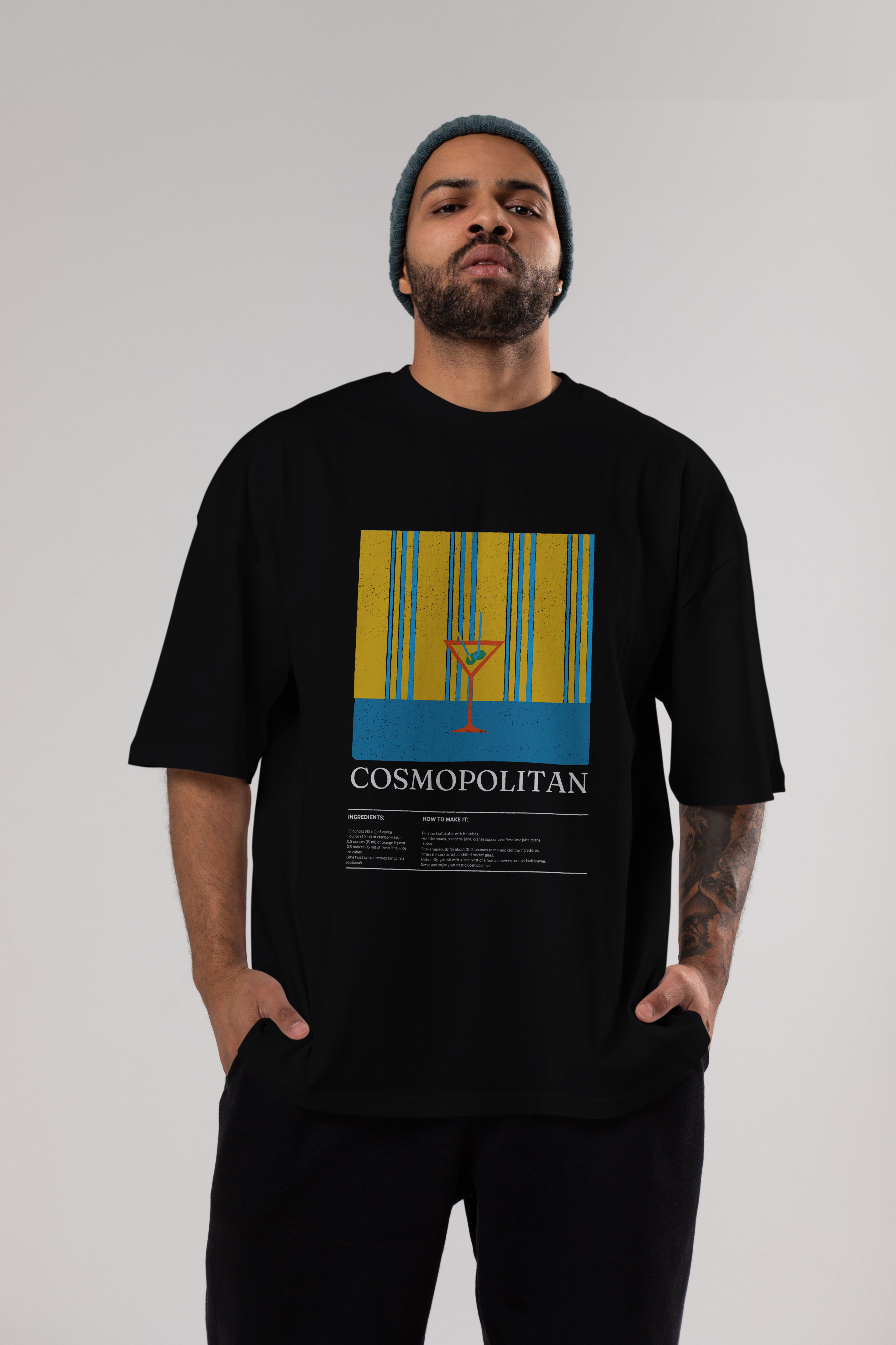 Cosmopolitan Kokteyl Ön Baskılı Oversize t-shirt Erkek Kadın %100 Pamuk Bisiklet Yaka tişort