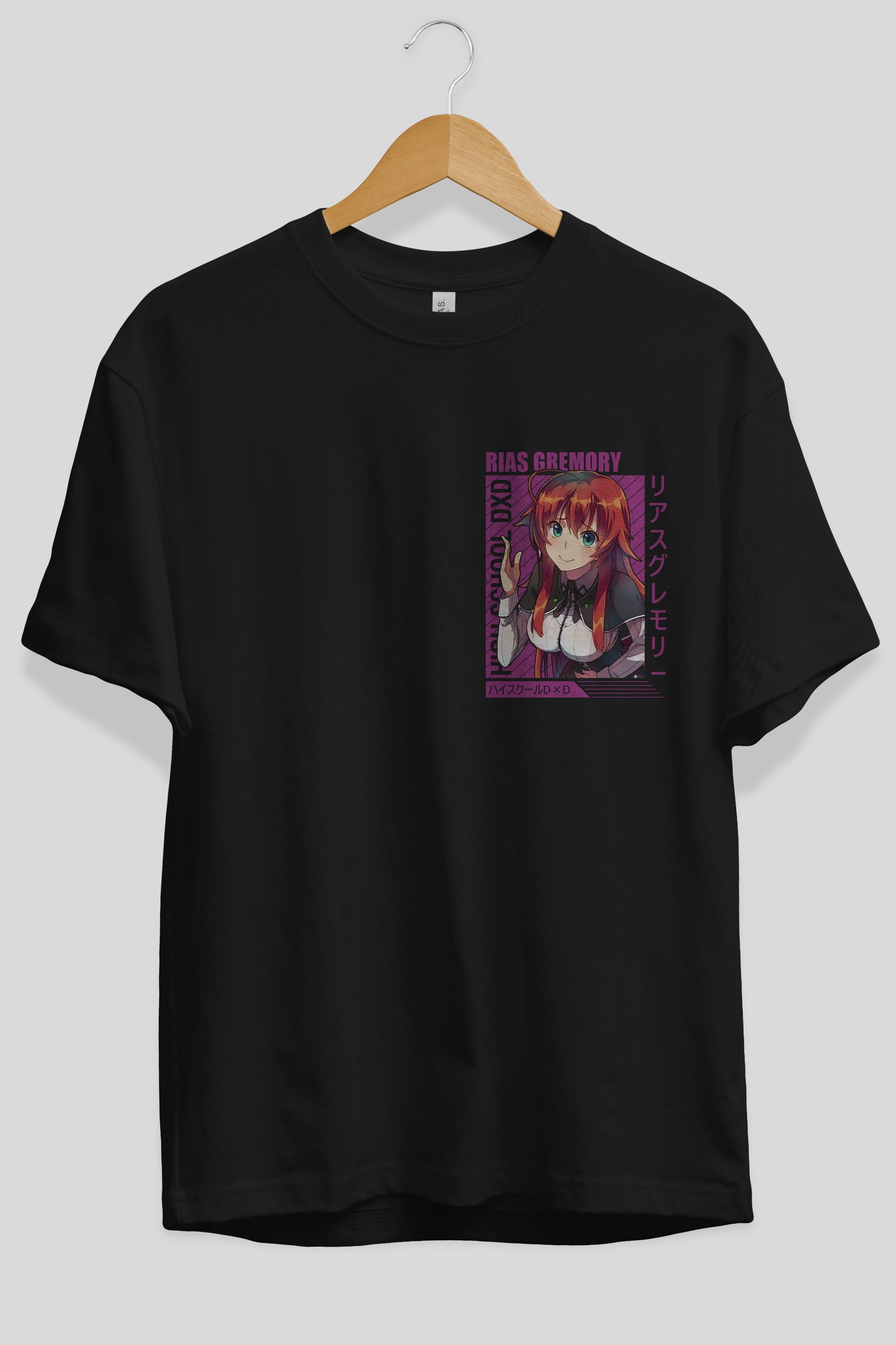 Rias Gremory 10 Ön Sol Baskılı Oversize t-shirt Erkek Kadın Unisex %100 Pamuk Bisiklet Yaka tişort