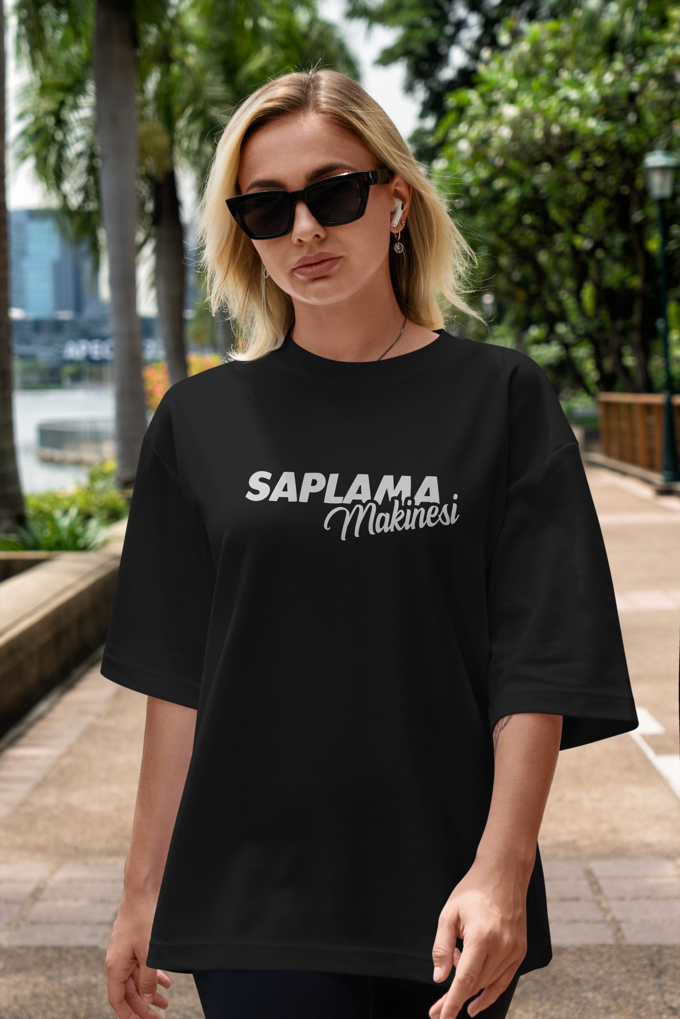Saplama Makinesi Ön Baskılı Oversize t-shirt %100 pamuk Erkek Kadın Unisex