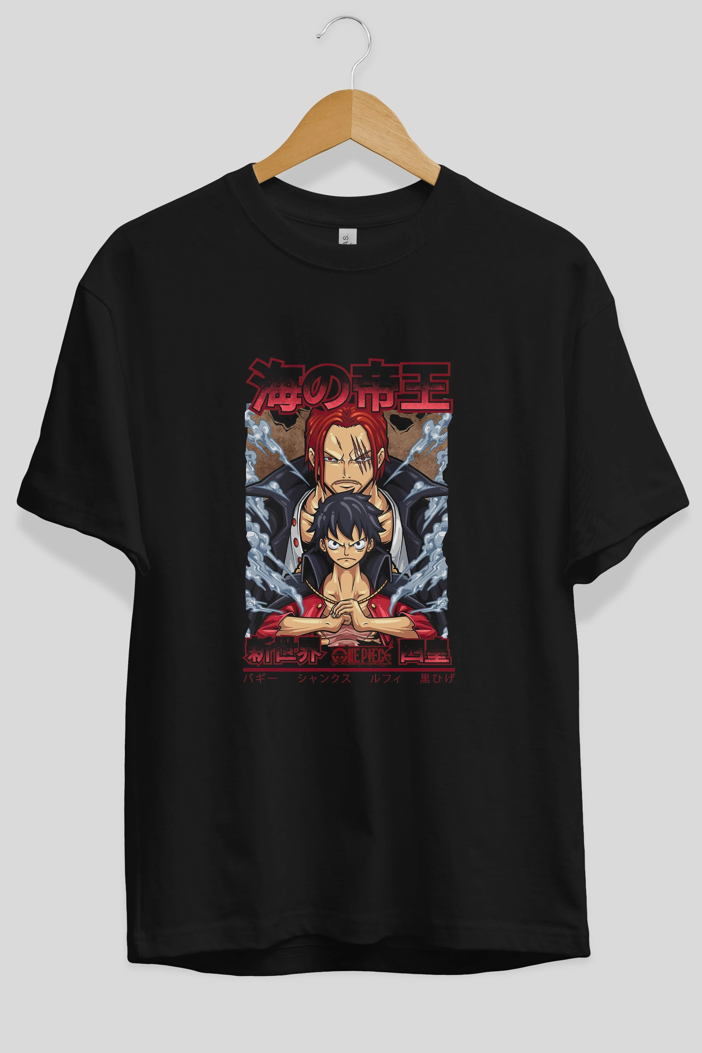 MONKEY D. LUFF and SHANKS Anime Ön Baskılı Oversize t-shirt %100 pamuk Erkek Kadın Unisex