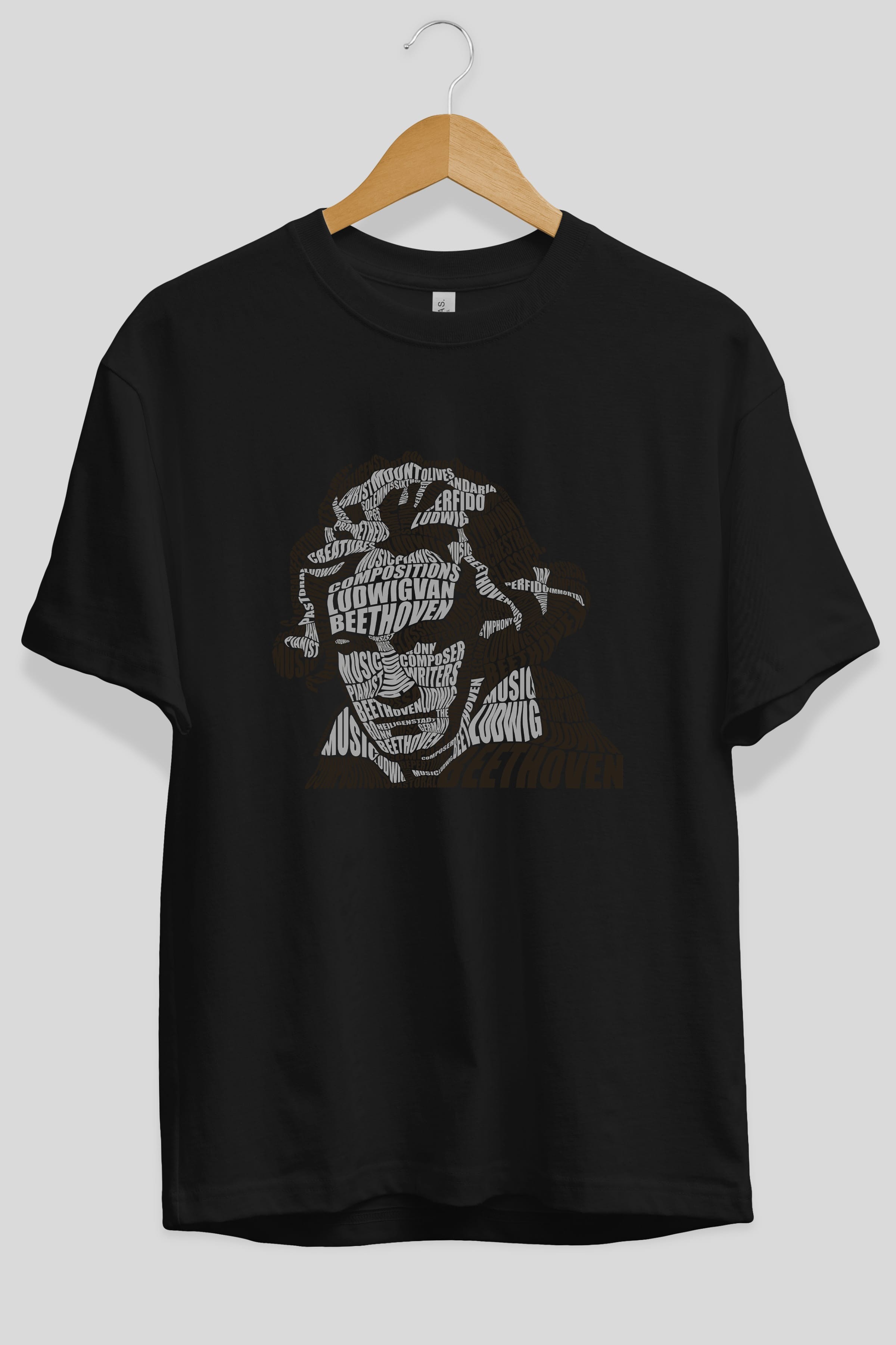 Ludwig van Beethoven Calligram Ön Baskılı Oversize t-shirt %100 pamuk Erkek Kadın Unisex