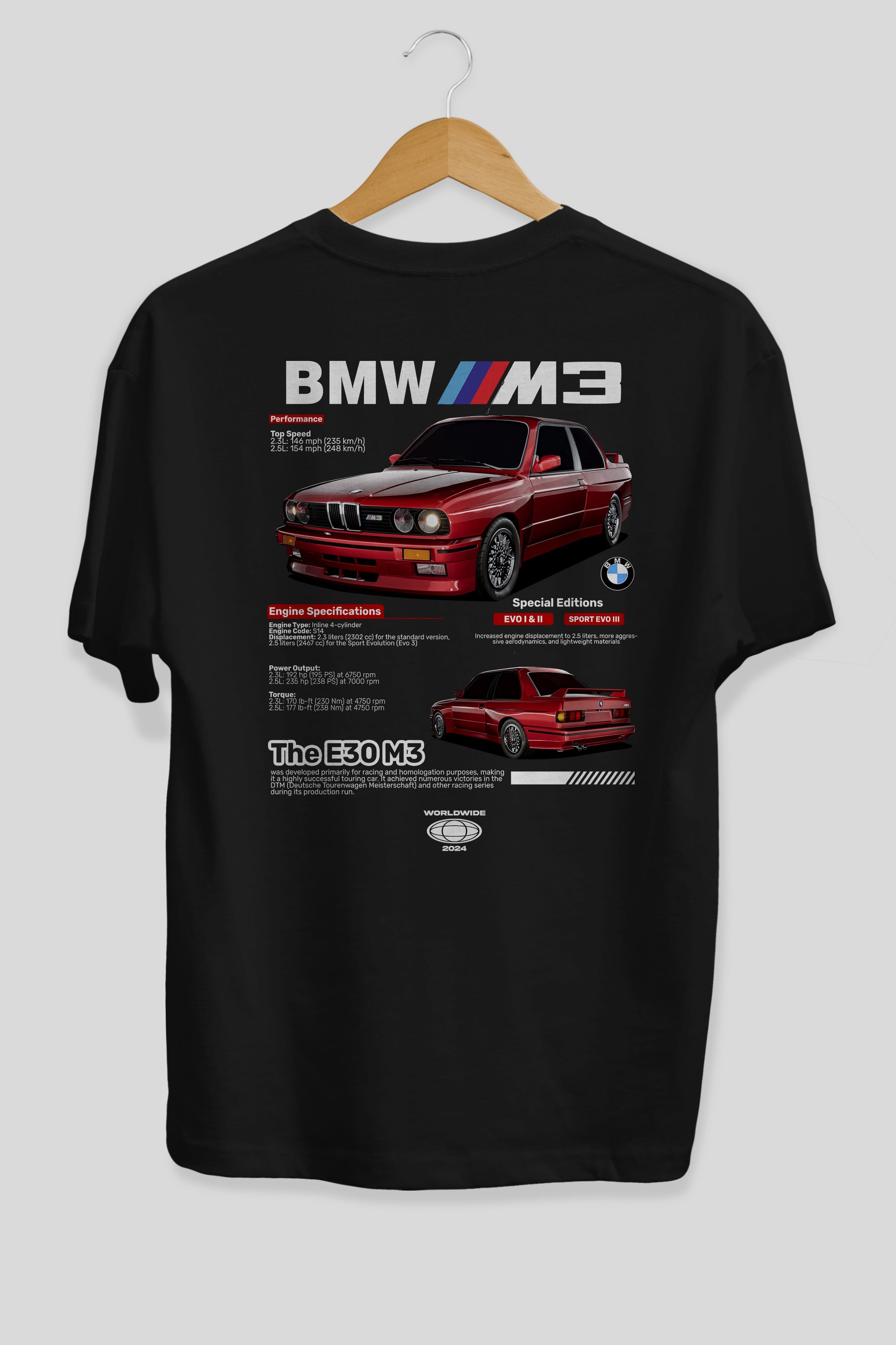 BMW E30 M3 Arka Baskılı Oversize t-shirt Erkek Kadın Unisex %100 Pamuk Bisiklet Yaka tişort