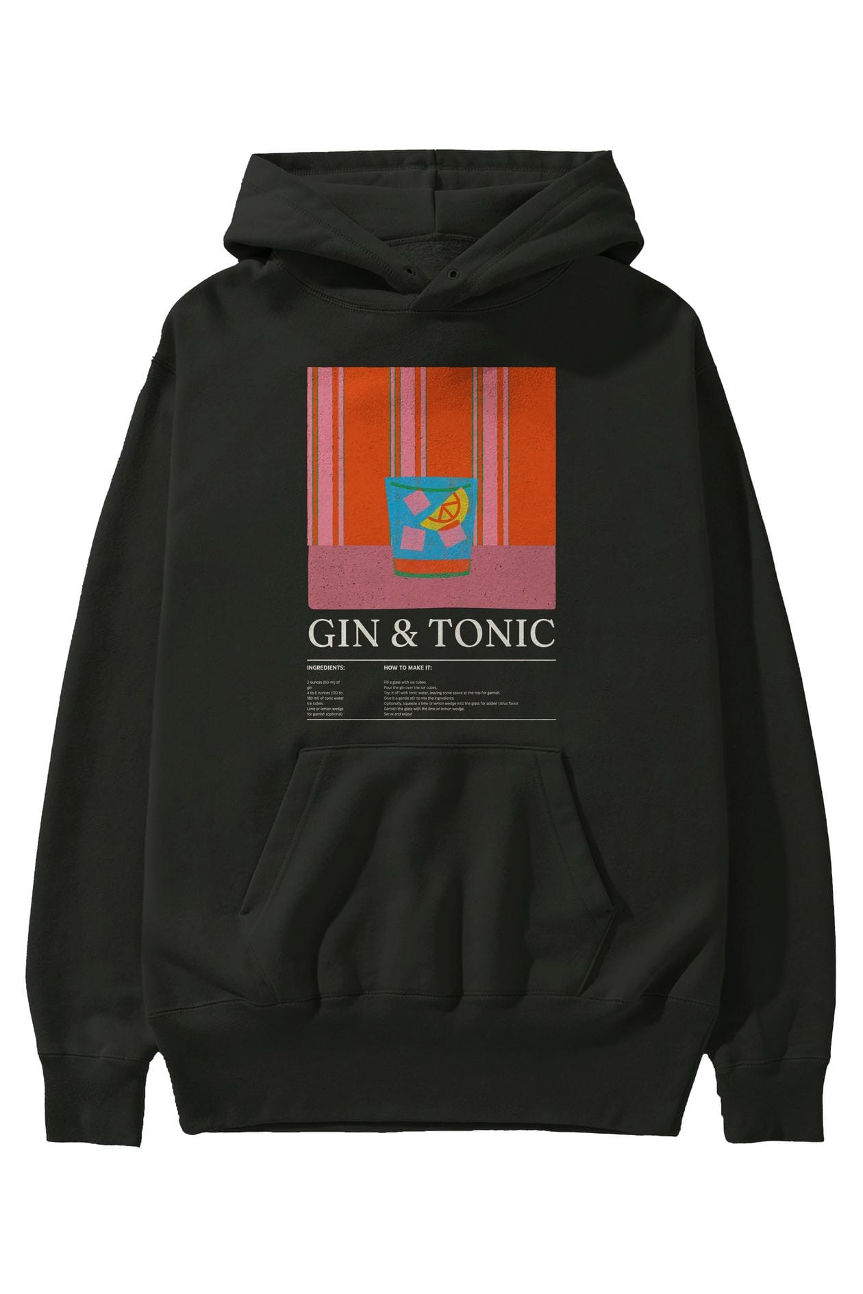 Gin tonik Kokteyl ön Baskılı Hoodie Oversize Kapüşonlu Sweatshirt Erkek Kadın