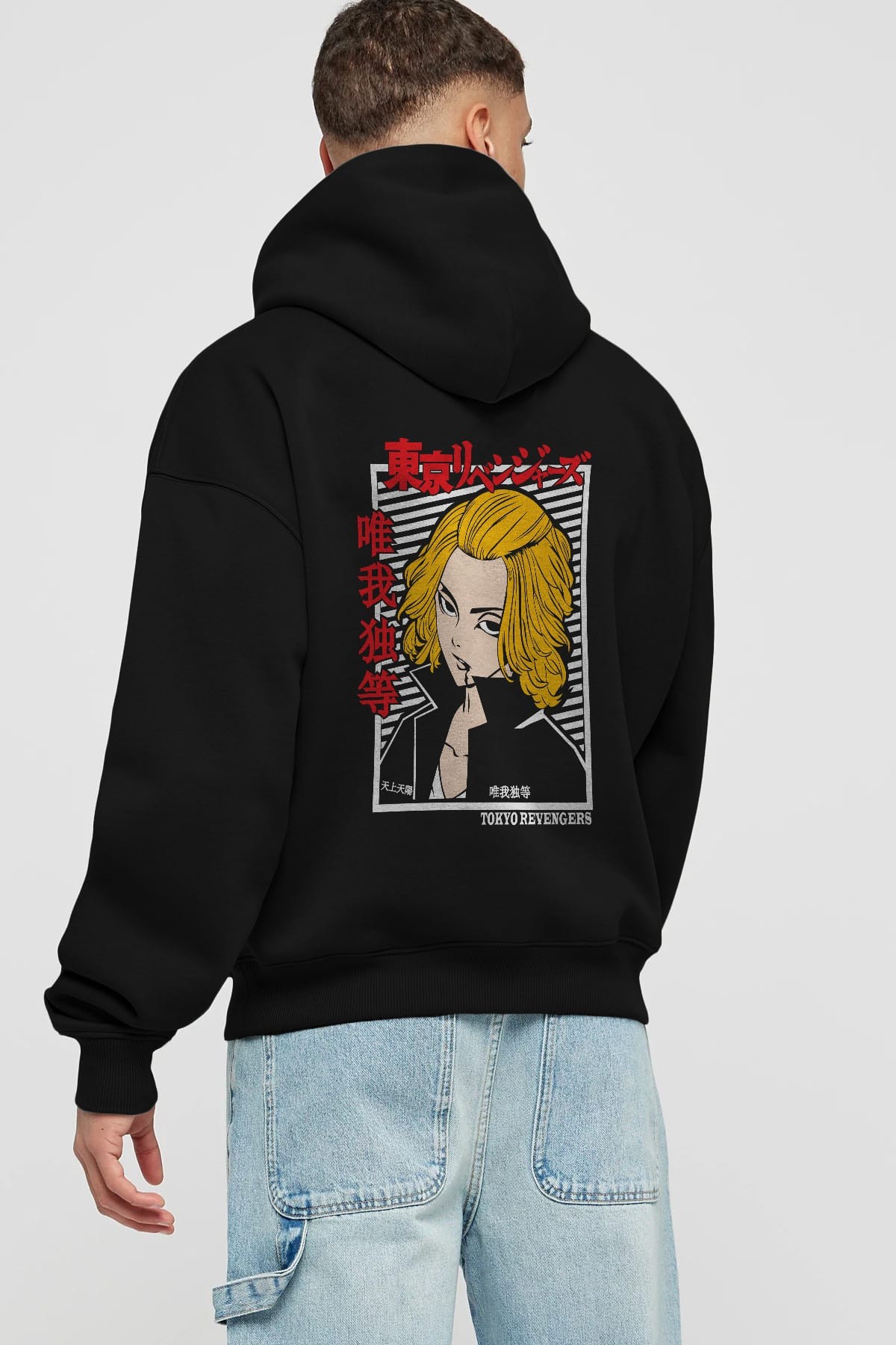 TokyoRev. M Anime Arka Baskılı Hoodie Oversize Kapüşonlu Sweatshirt Erkek Kadın Unisex