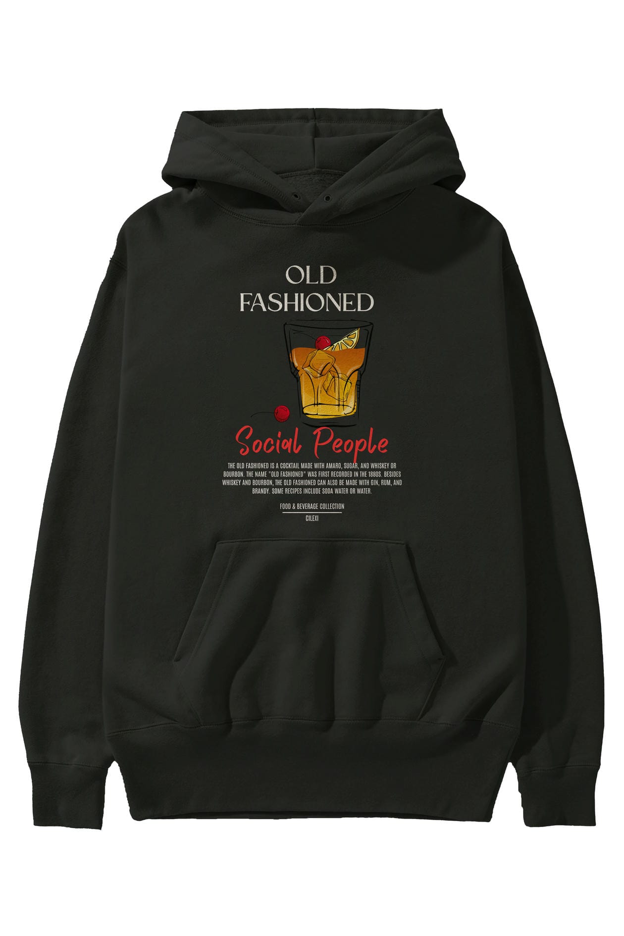 Old Fashioned Kokteyl Ön Baskılı Hoodie Oversize Kapüşonlu Sweatshirt Erkek Kadın