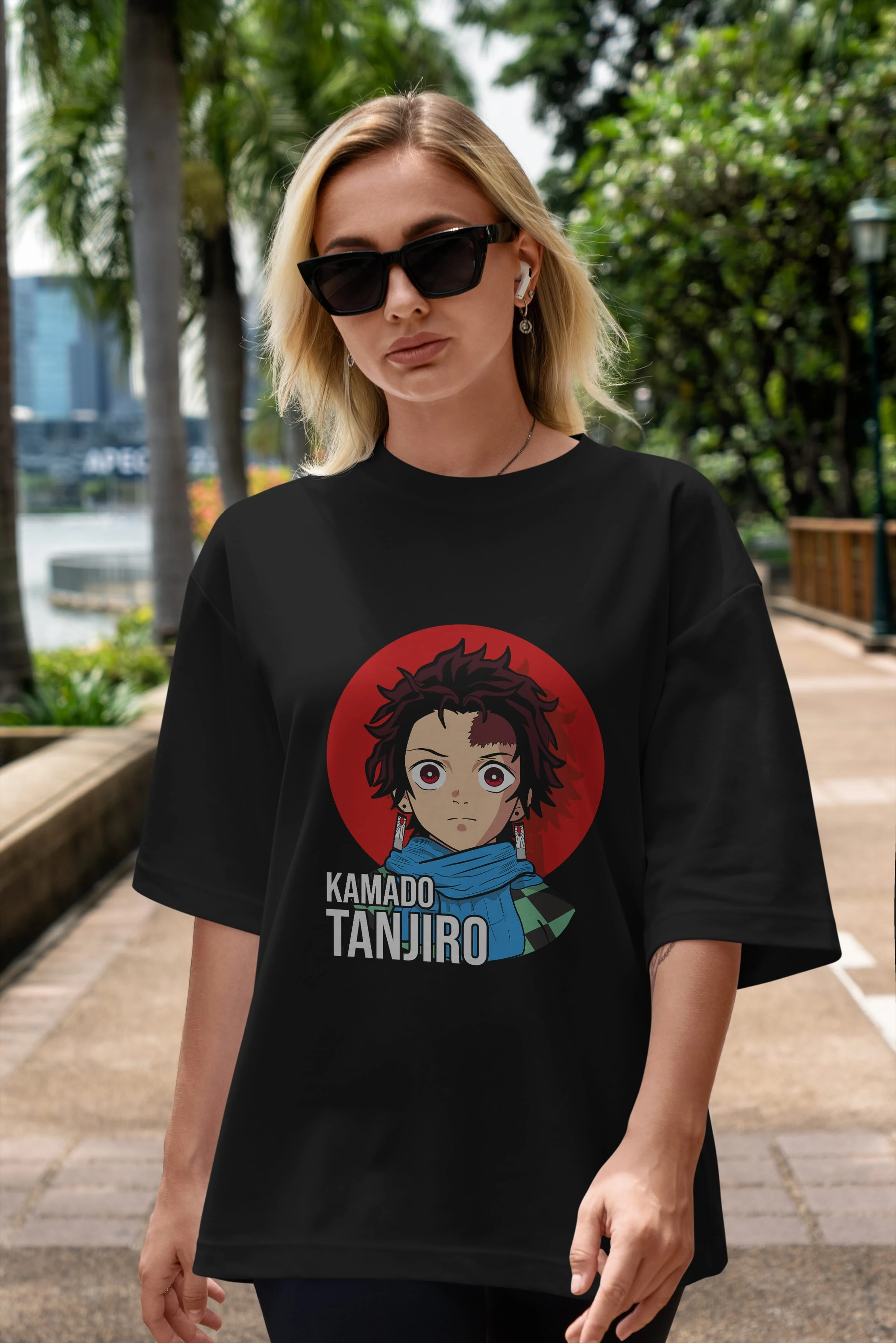 TANJIRO KAMADO Anime Ön Baskılı Oversize t-shirt %100 pamuk Erkek Kadın Unisex