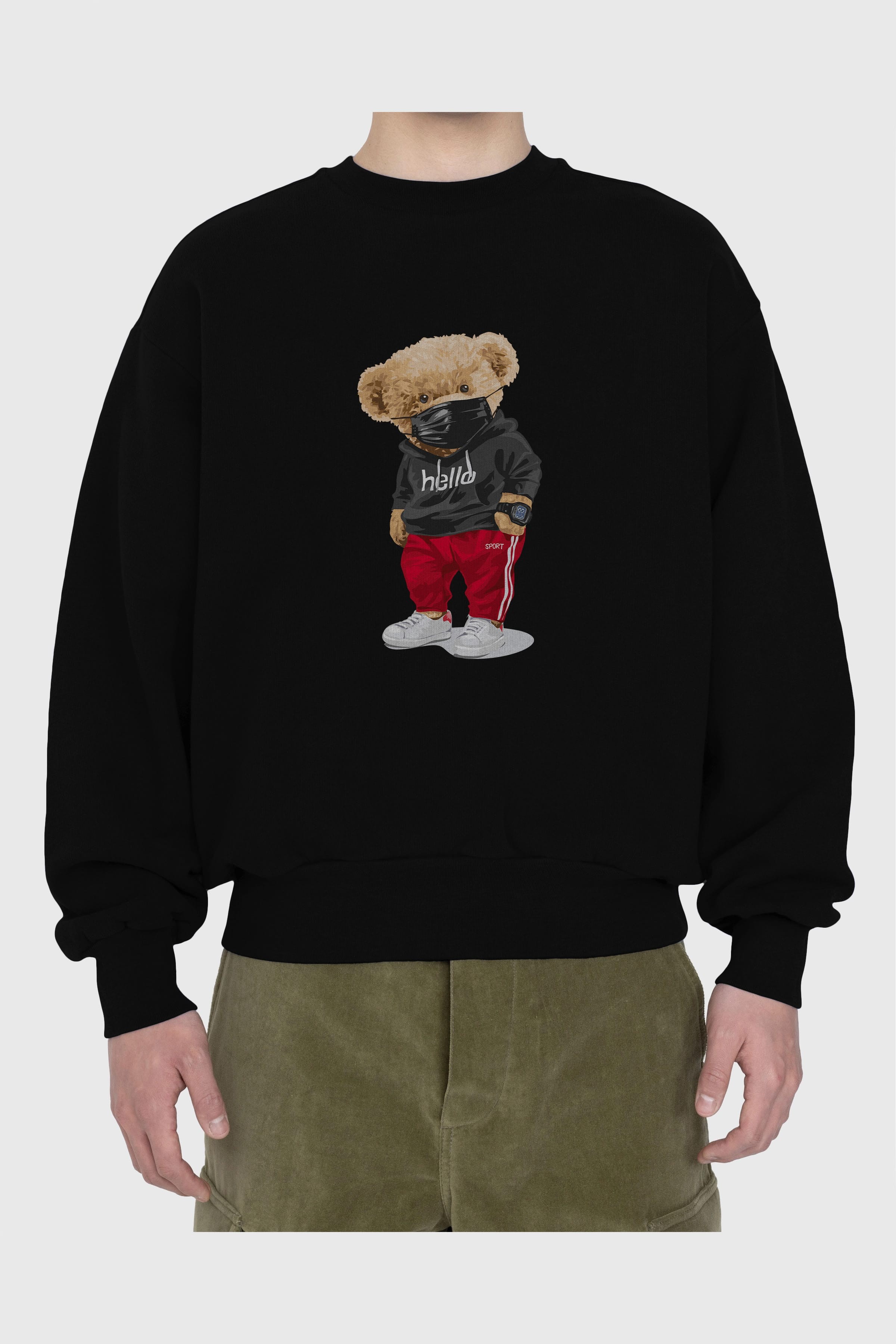 Teddy Bear Hello Sport Ön Baskılı Oversize Sweatshirt Erkek Kadın Unisex
