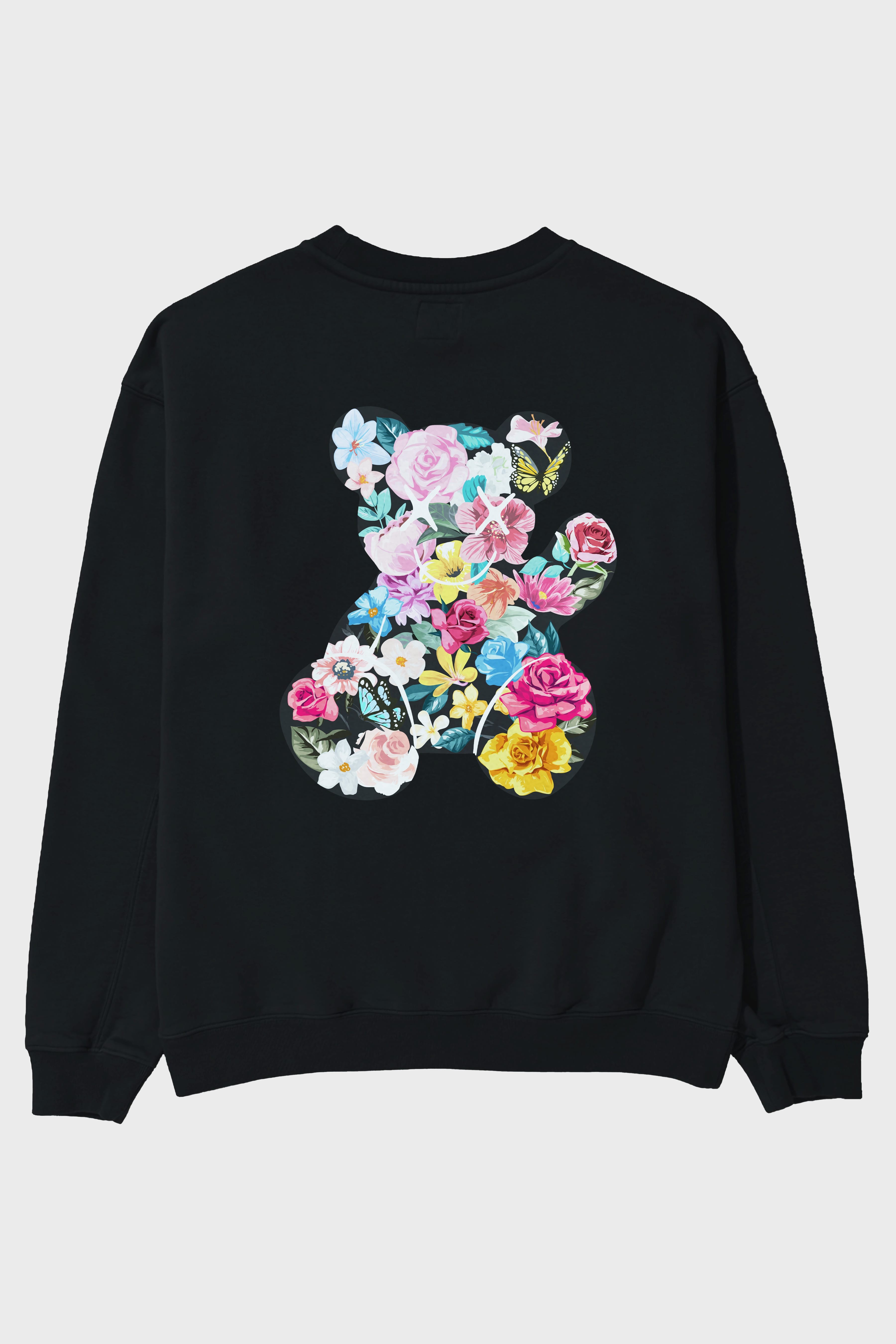 Flowers Bear Arka Baskılı Oversize Sweatshirt Erkek Kadın Unisex
