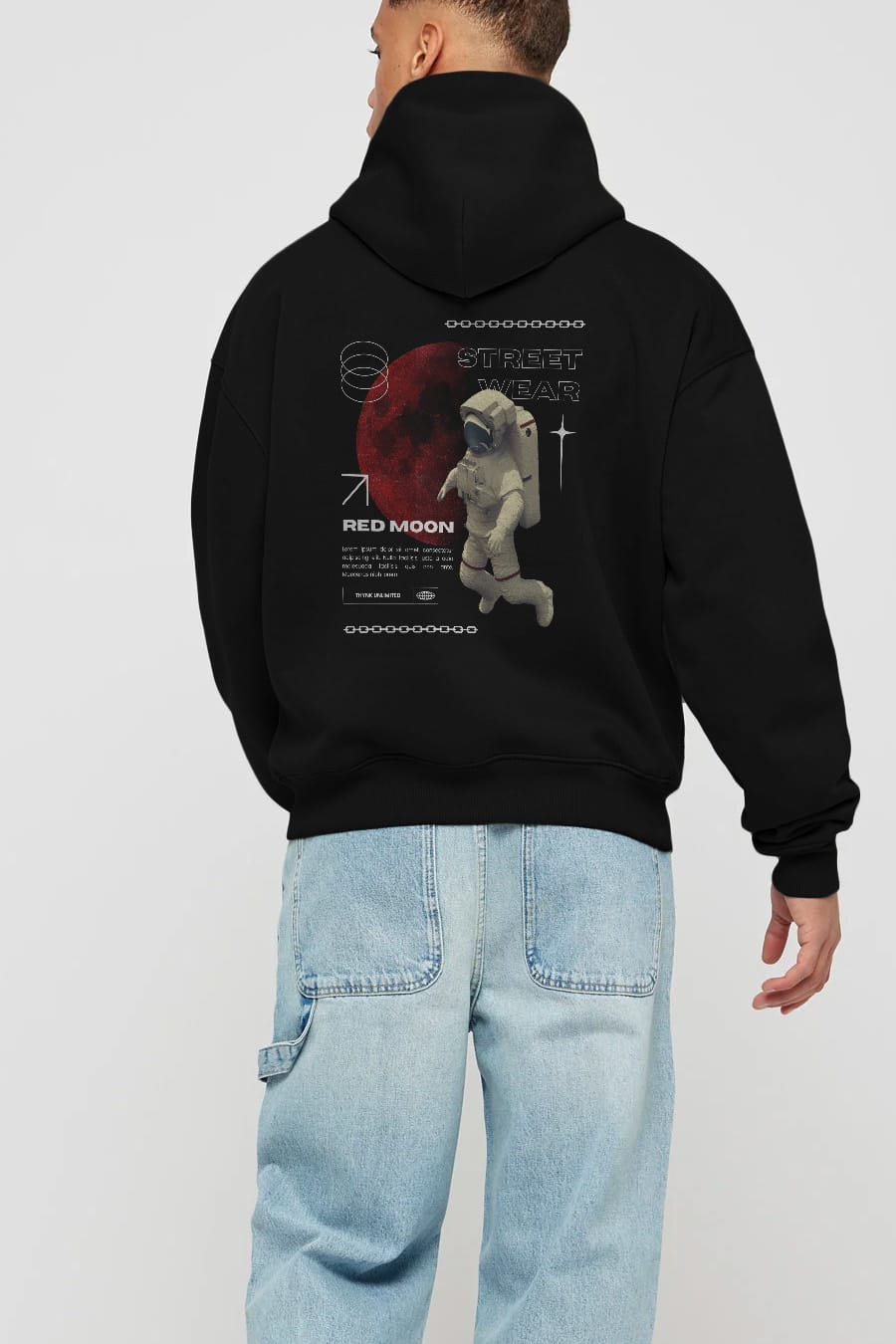 Red Moon Streetwear Arka Baskılı Oversize Hoodie Kapüşonlu Sweatshirt Erkek Kadın Unisex