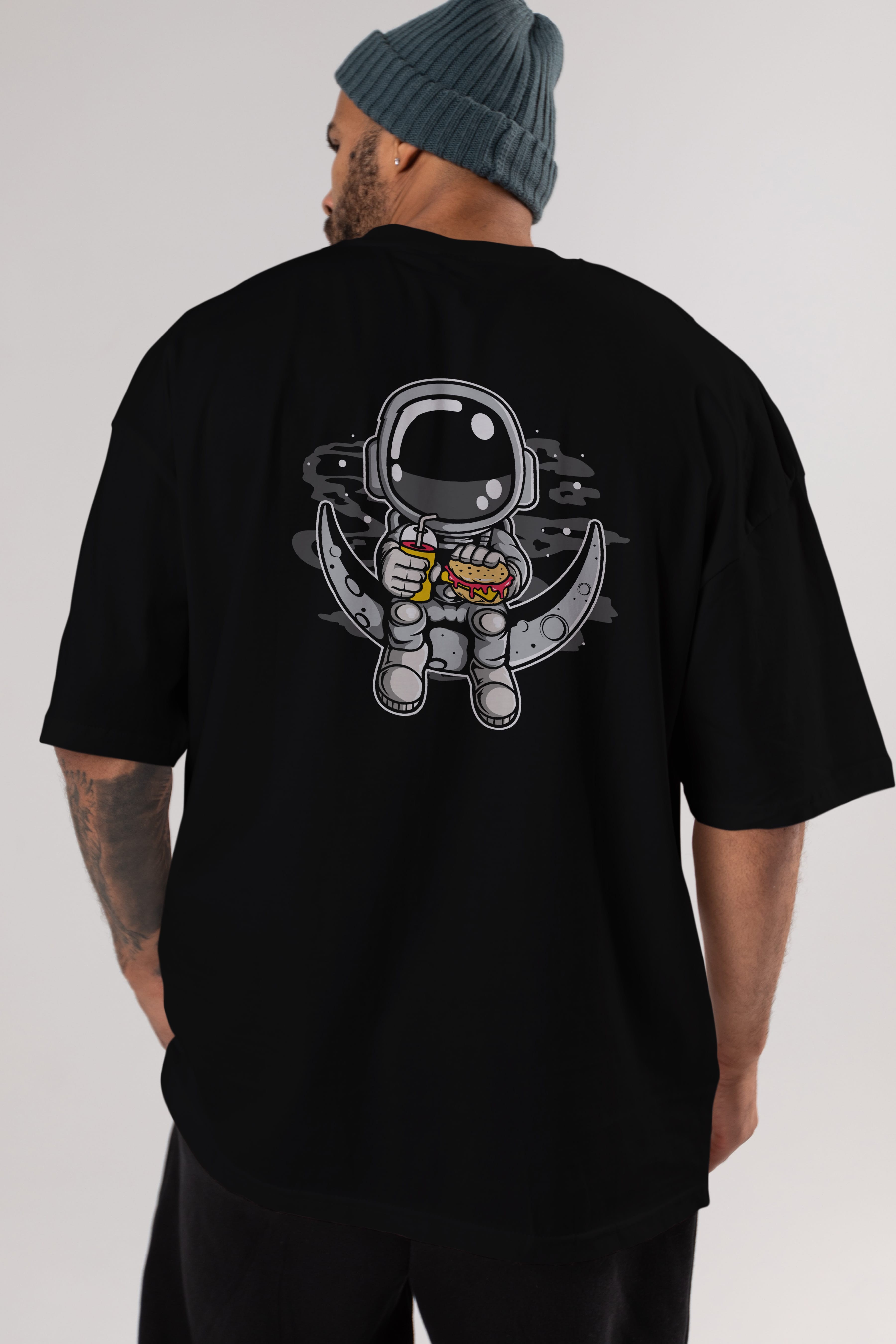 Astronaut Crescent Arka Baskılı Oversize t-shirt Erkek Kadın Unisex