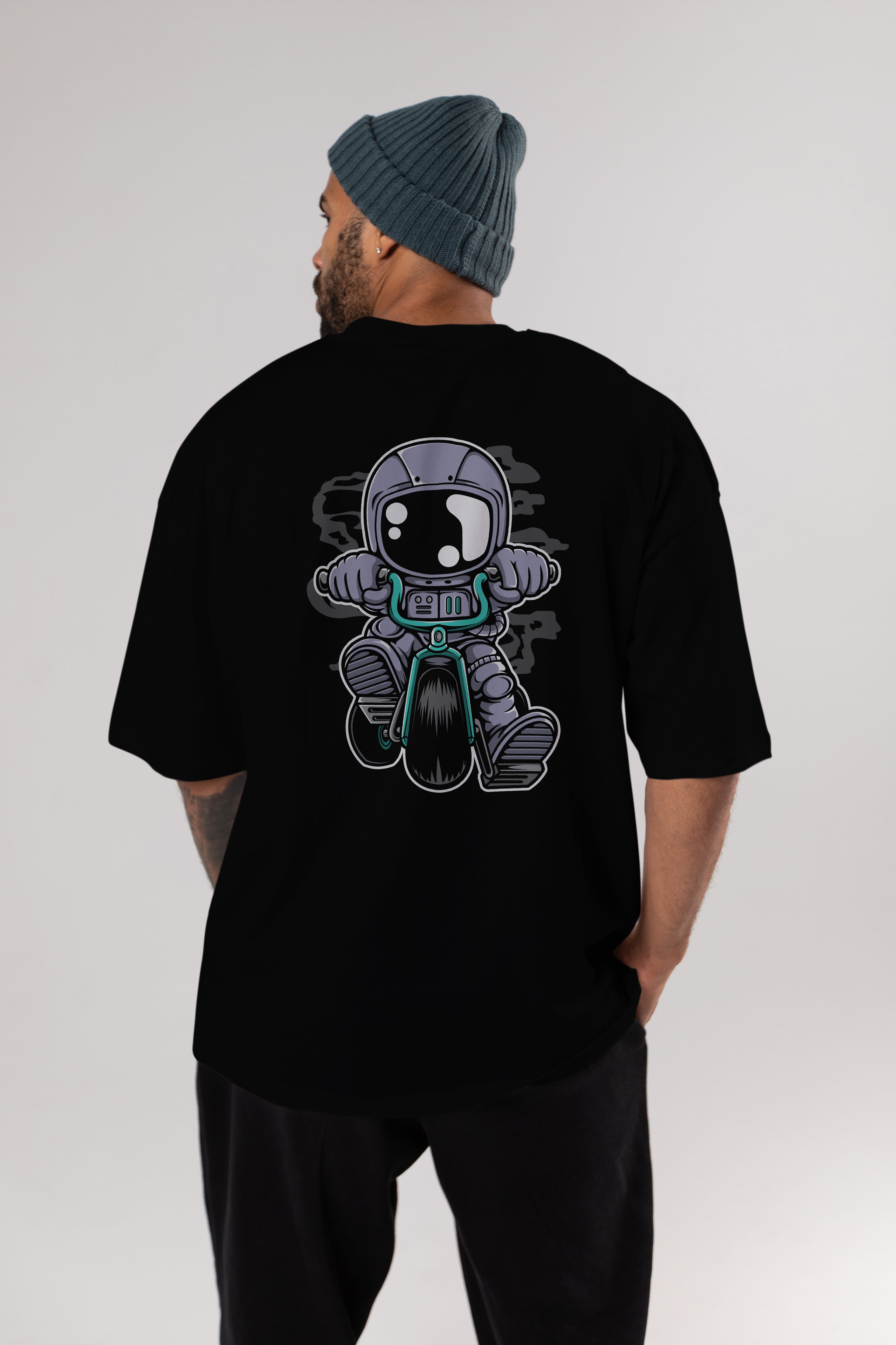 Astronaut Biker Arka Baskılı Oversize t-shirt Erkek Kadın Unisex