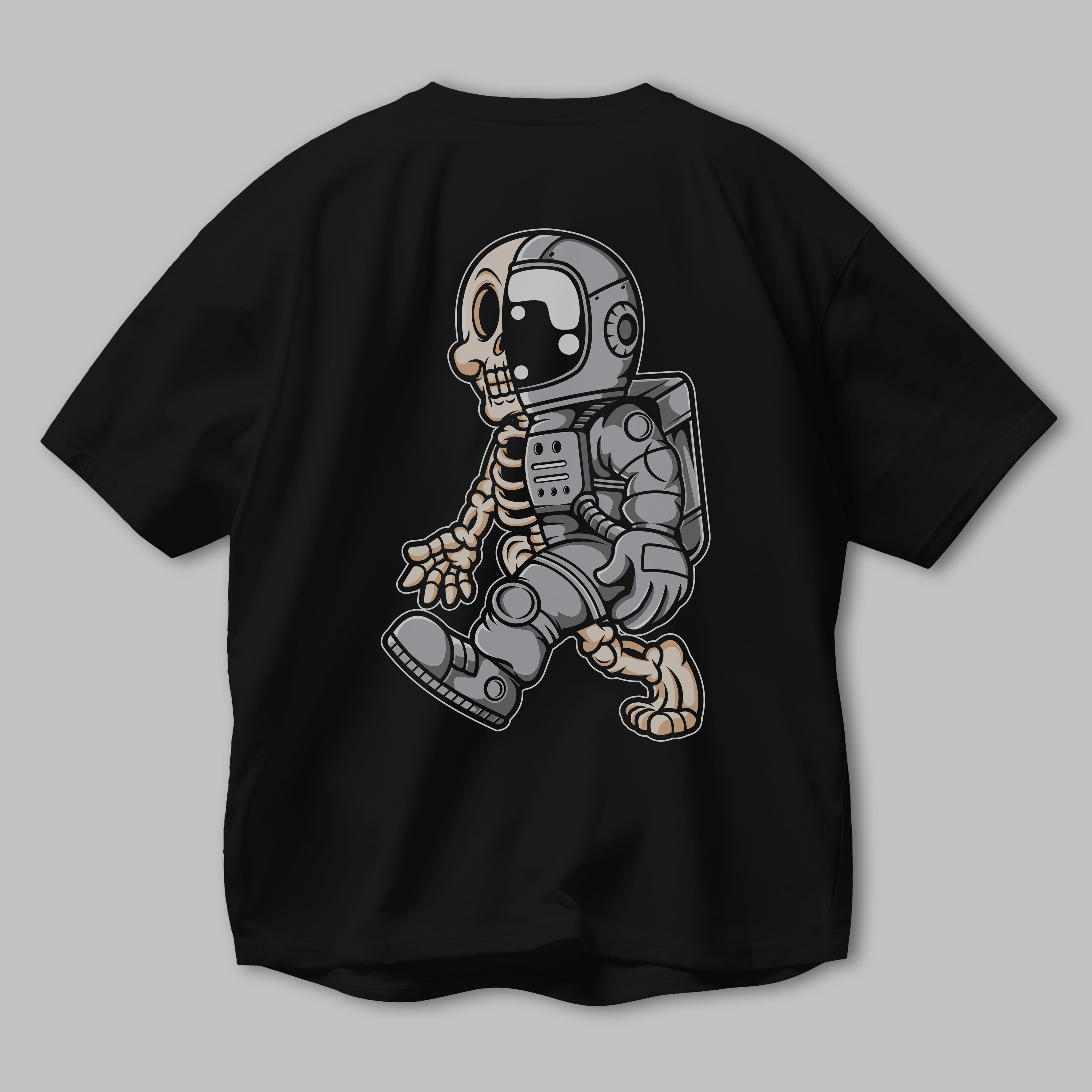 Astronaut Half Skull Arka Baskılı Oversize t-shirt Erkek Kadın Unisex