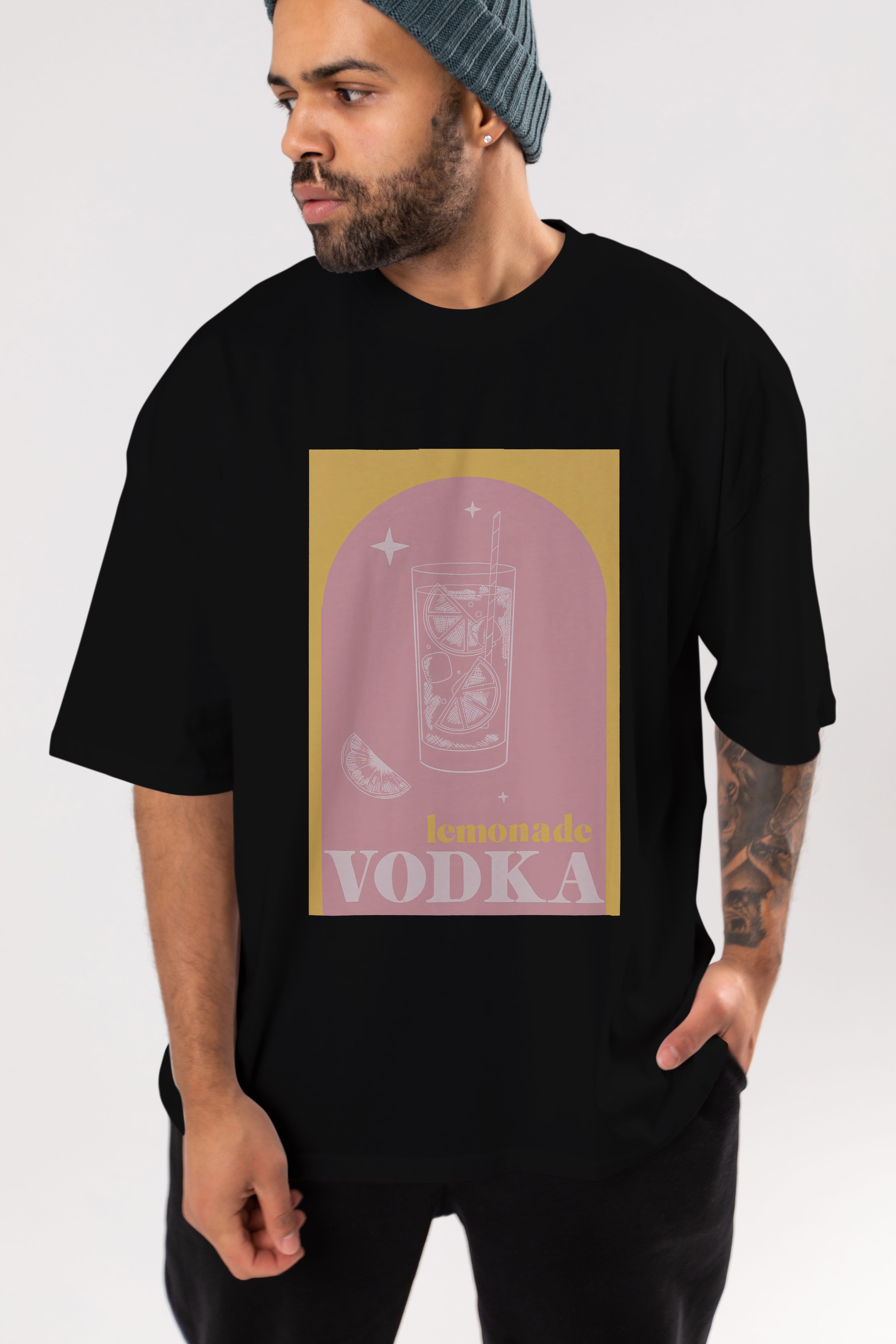 Vodka Limon Ön Baskılı Oversize t-shirt Erkek Kadın Unisex %100 Pamuk Bisiklet Yaka tişort