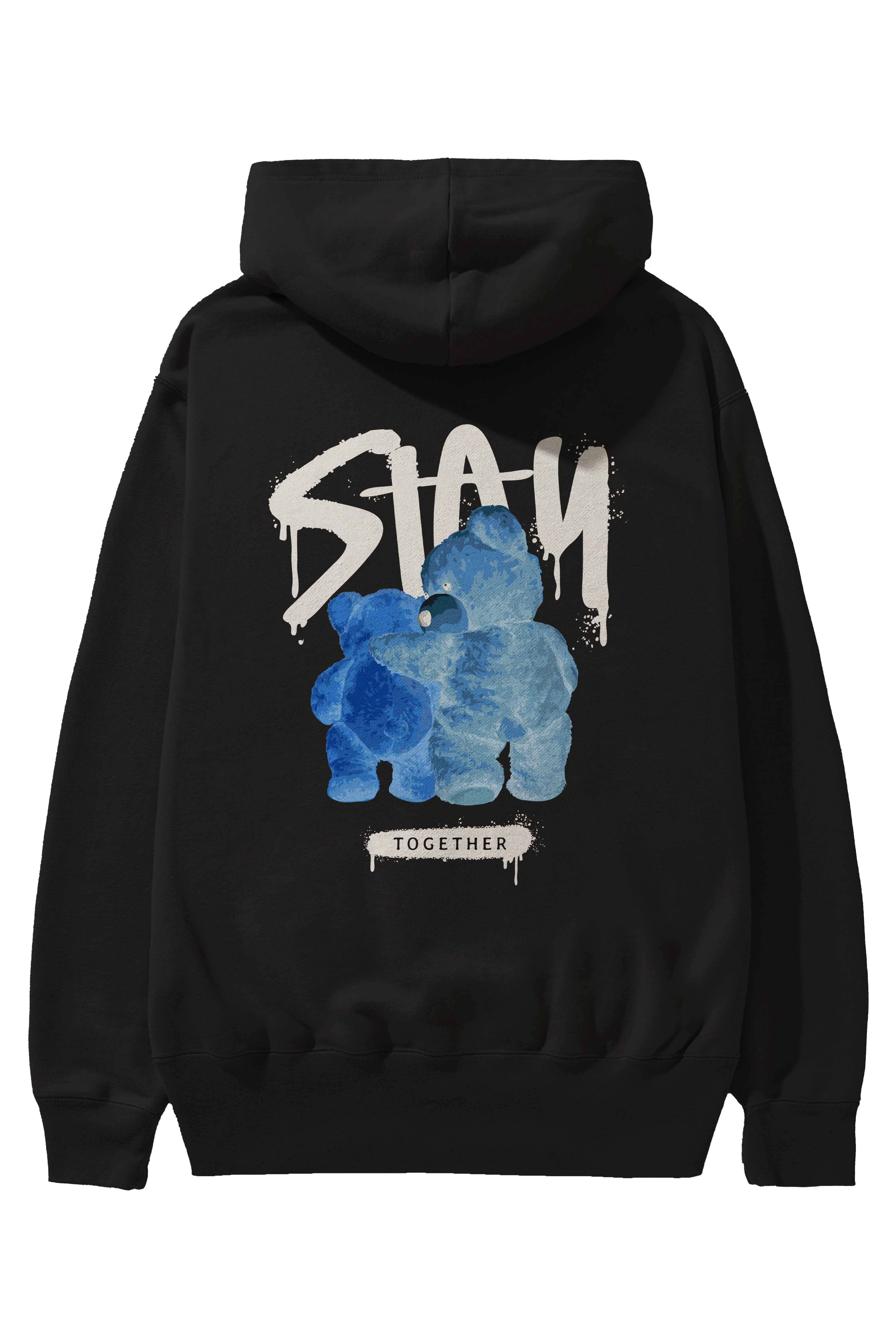 Stay Together Bear Arka Baskılı Hoodie Oversize Kapüşonlu Sweatshirt Erkek Kadın Unisex