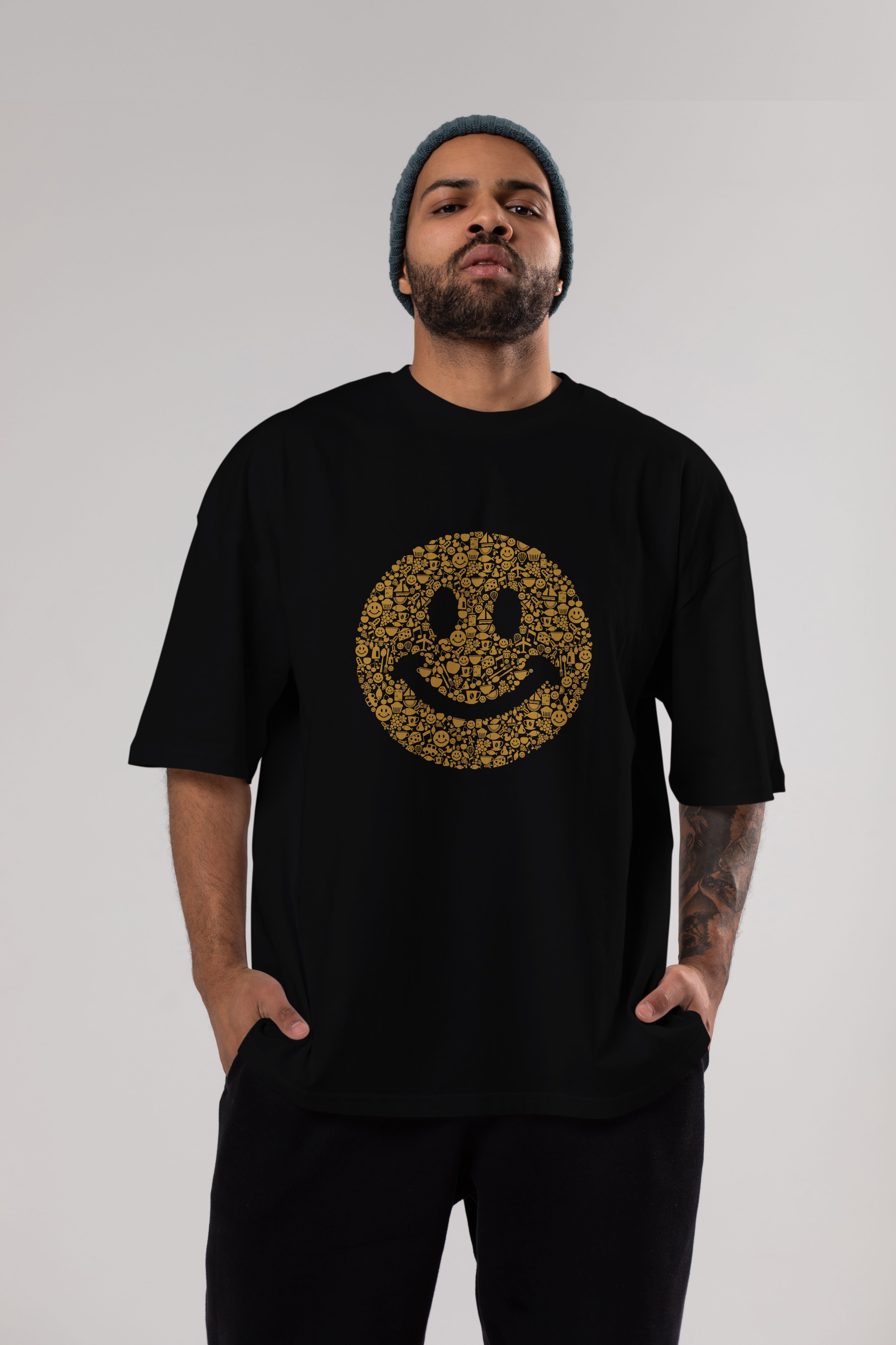 Smiley Ön Baskılı Oversize t-shirt %100 pamuk Erkek Kadın Unisex