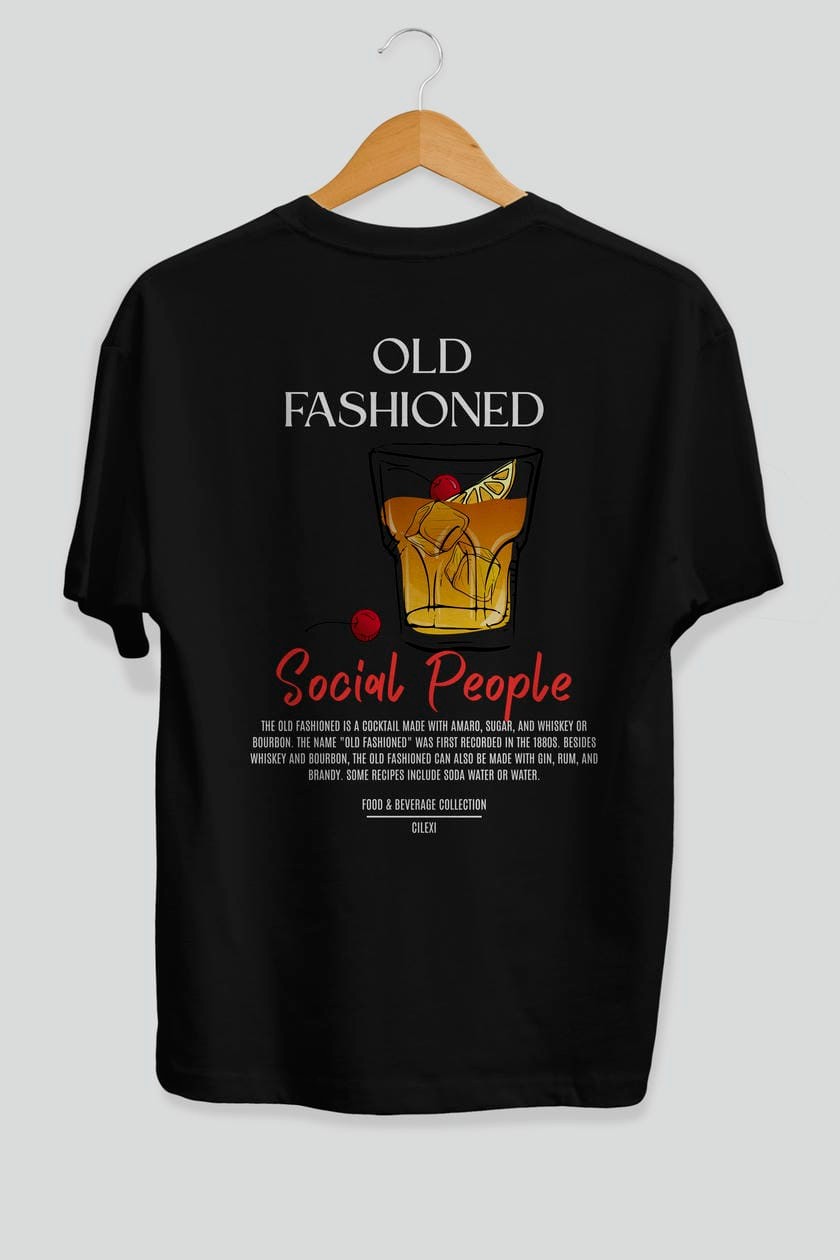 Old Fashıoned Kokteyl Serisi Baskılı Oversize t-shirt Erkek Kadın Unisex %100 Pamuk Bisiklet Yaka tişort