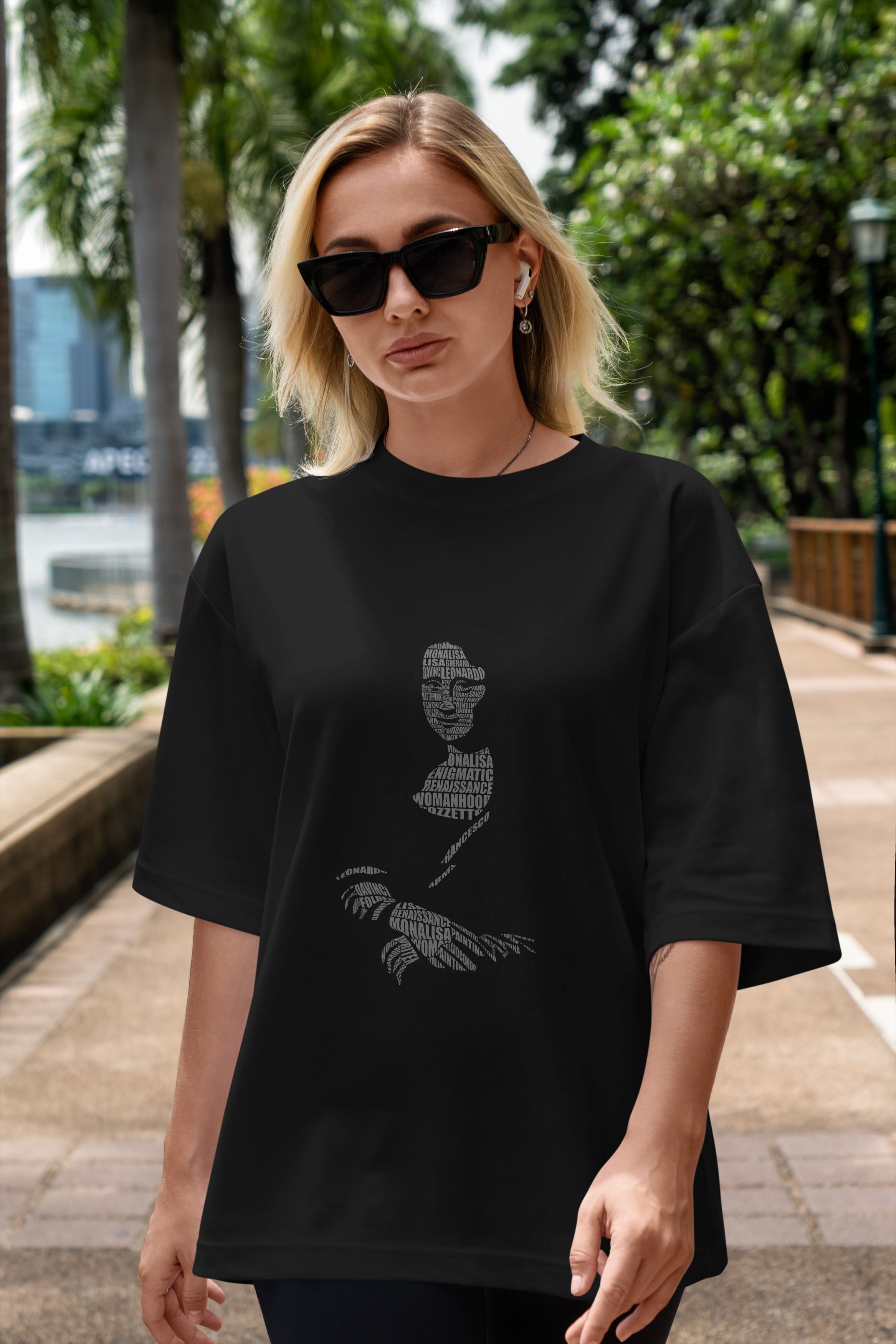 Mona Lisa Calligram Ön Baskılı Oversize t-shirt %100 pamuk Erkek Kadın Unisex