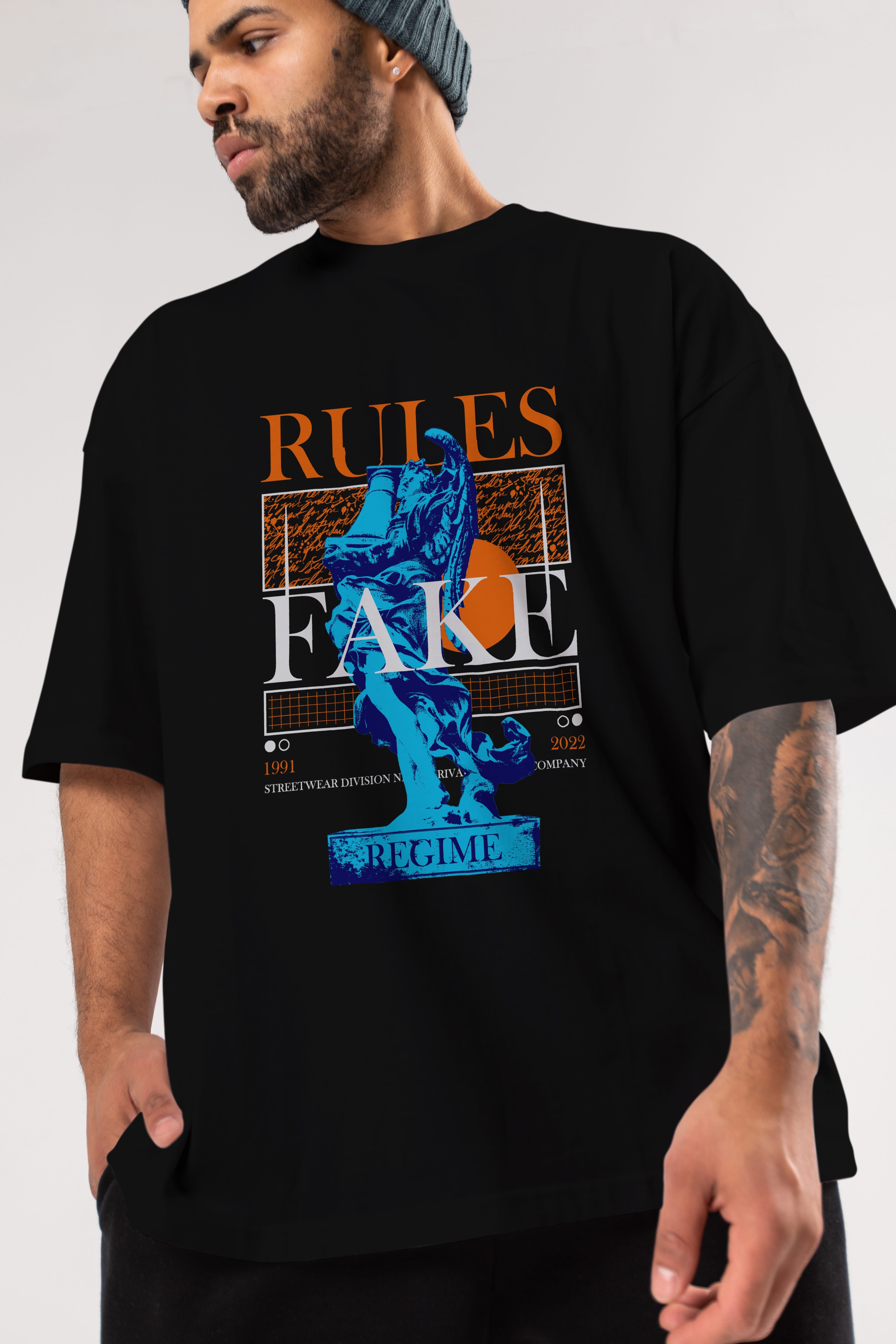 Rules Fake Ön Baskılı Oversize t-shirt Erkek Kadın Unisex