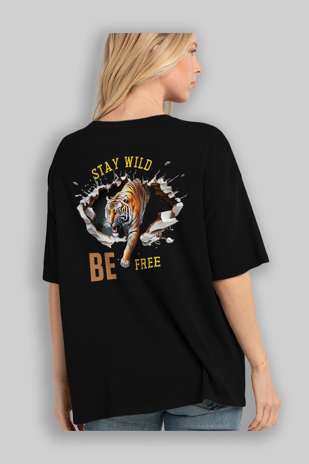 Stay Wild Be Free Yazılı Arka Baskılı Oversize t-shirt Erkek Kadın Unisex