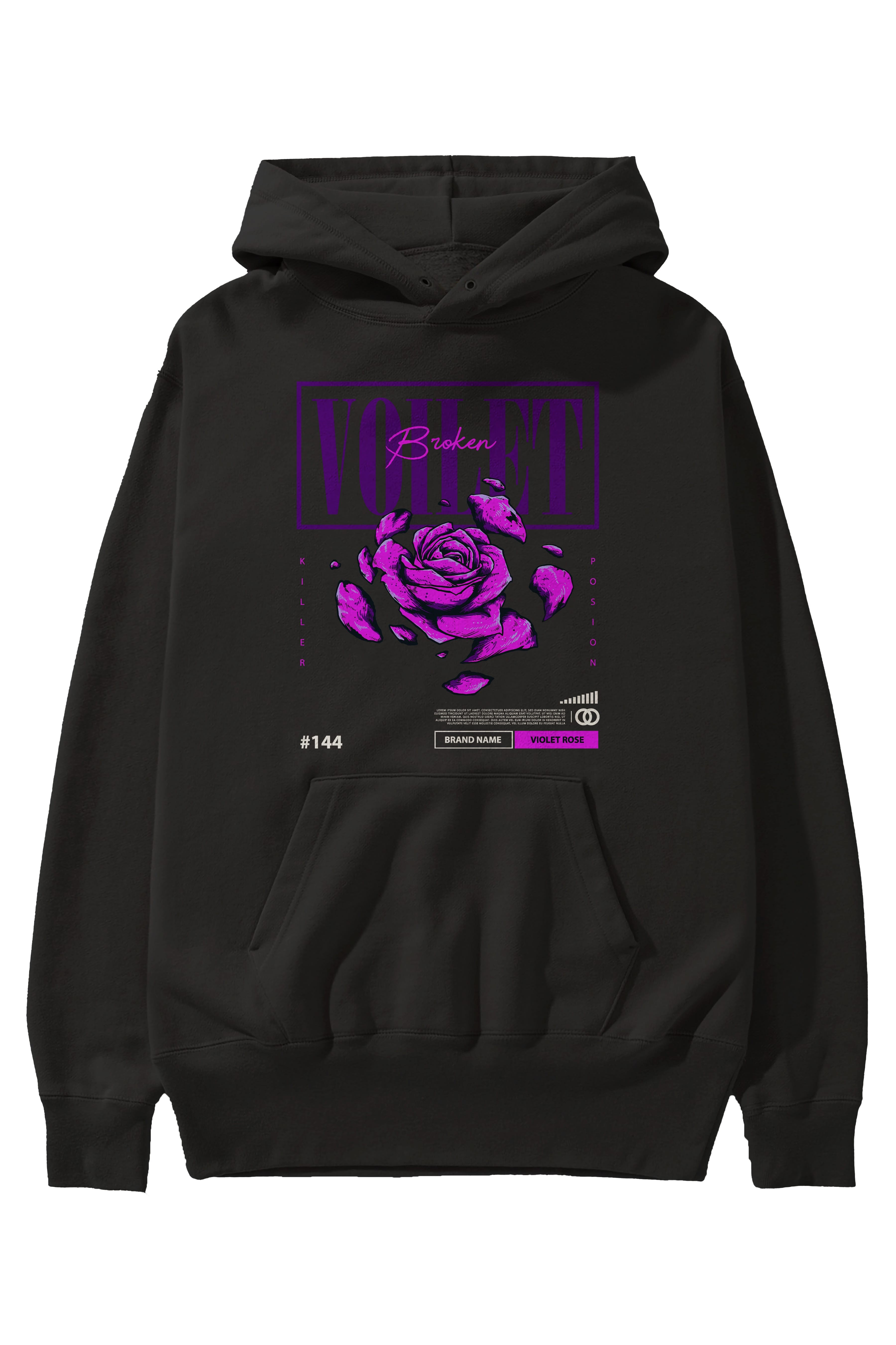 Voilet Broken Ön Baskılı Hoodie Oversize Kapüşonlu Sweatshirt Erkek Kadın Unisex