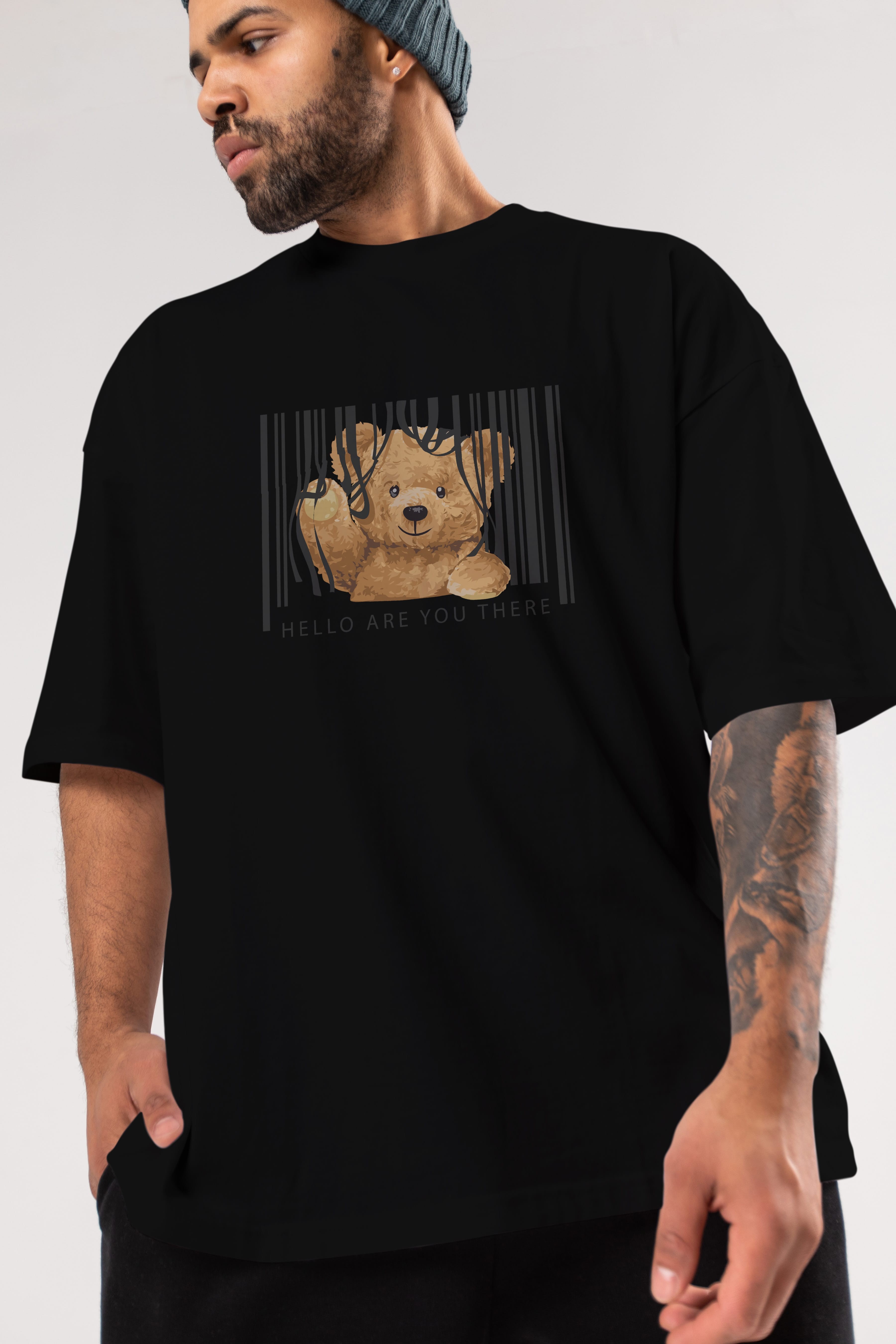 Teddy Bear Hello Ön Baskılı Oversize t-shirt Erkek Kadın Unisex %100 Pamuk