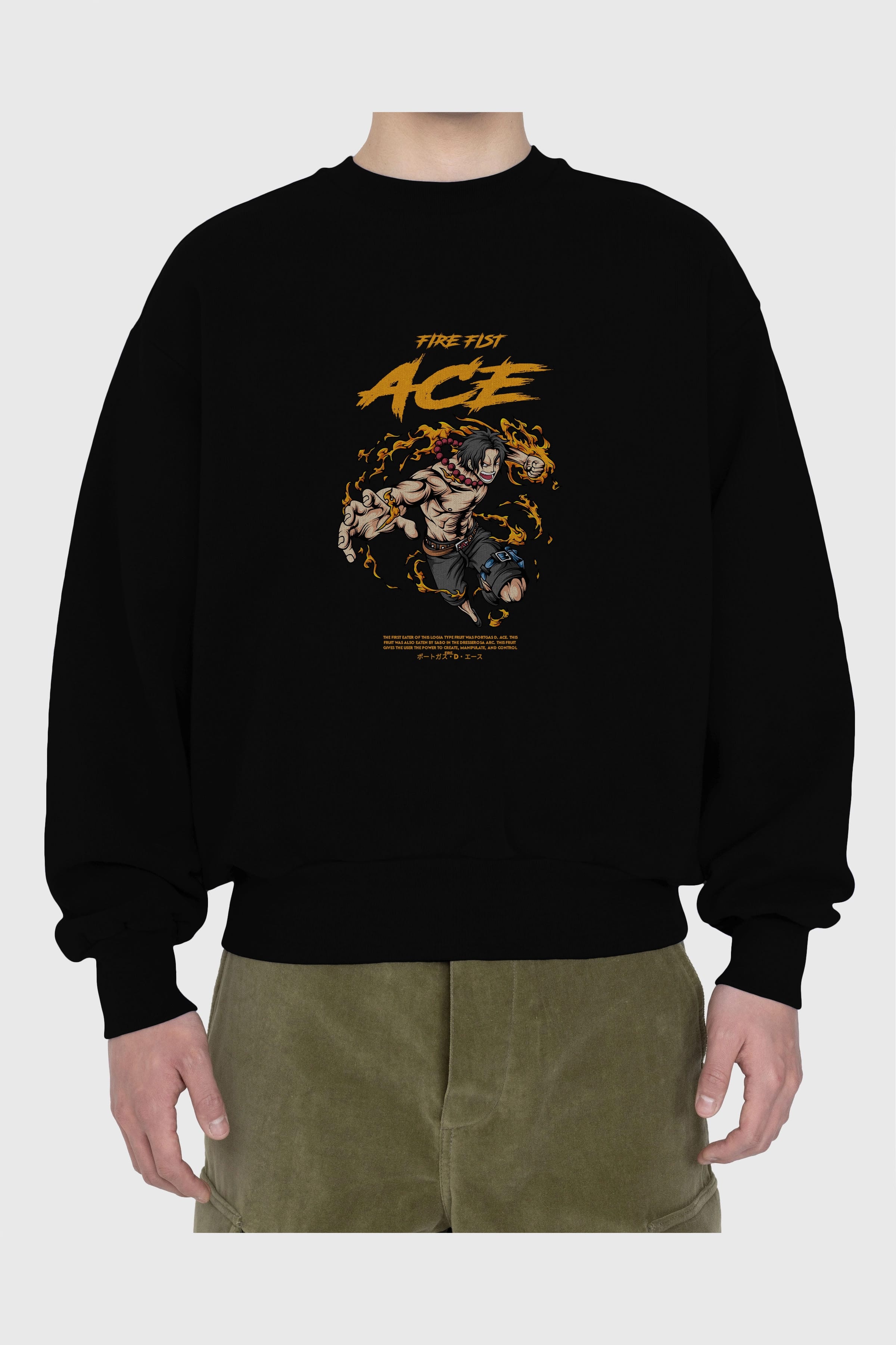 Fire Fist Ace Anime Ön Baskılı Oversize Sweatshirt Erkek Kadın Unisex