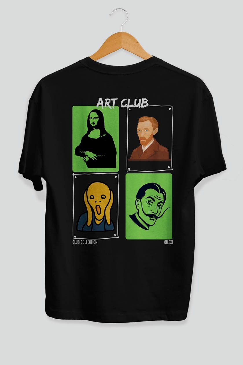 Art Club Arka Baskılı Oversize t-shirt Erkek Kadın %100 Pamuk Bisiklet Yaka tişort