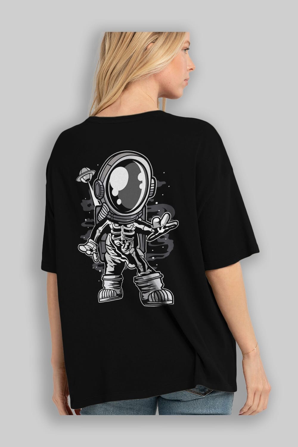 Space Skeleton Arka Baskılı Oversize t-shirt Erkek Kadın Unisex