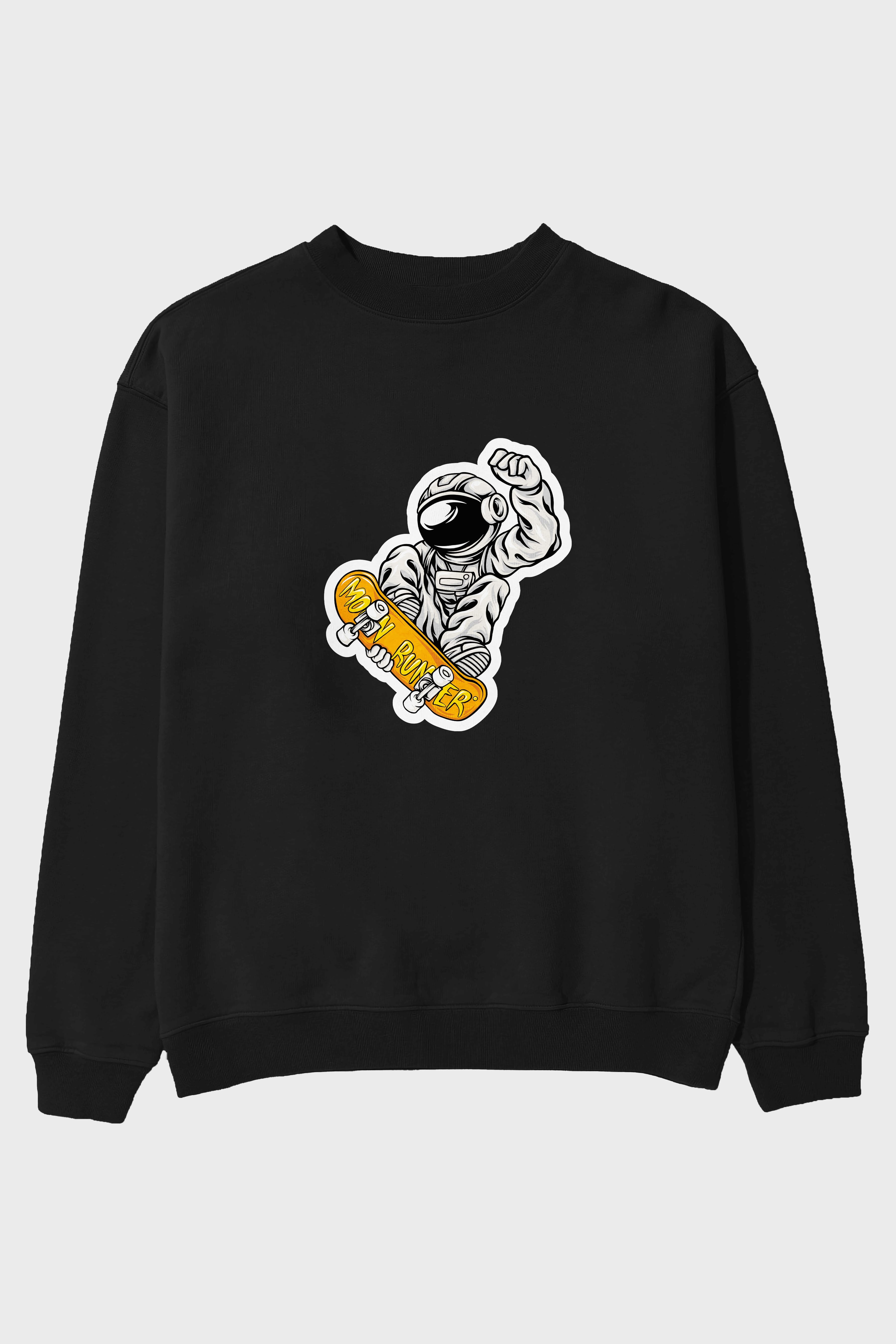 Moon Runner Sticker Ön Baskılı Oversize Sweatshirt Erkek Kadın Unisex