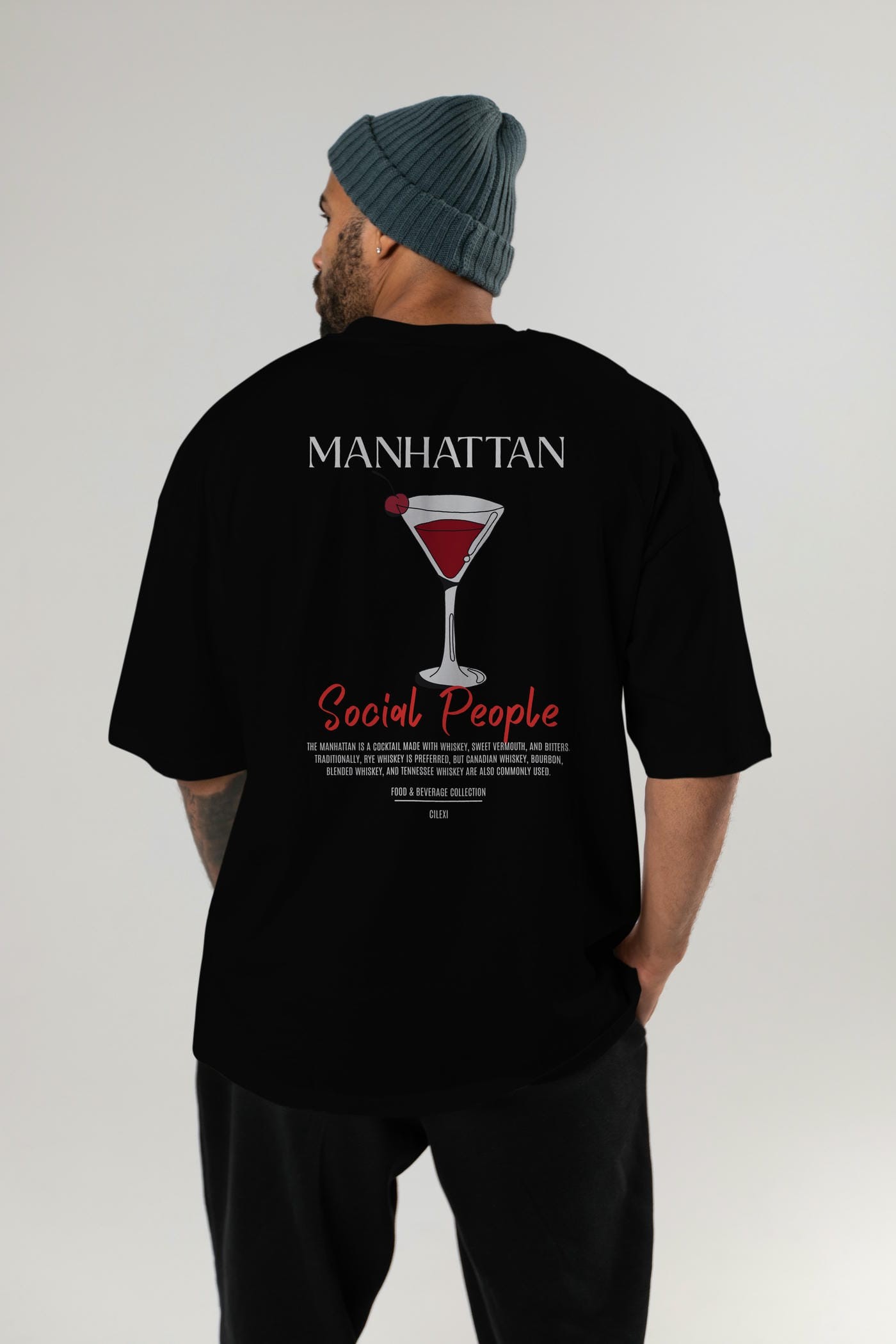 Manhattan Kokteyl Serisi Baskılı Oversize t-shirt Erkek Kadın Unisex %100 Pamuk Bisiklet Yaka tişort