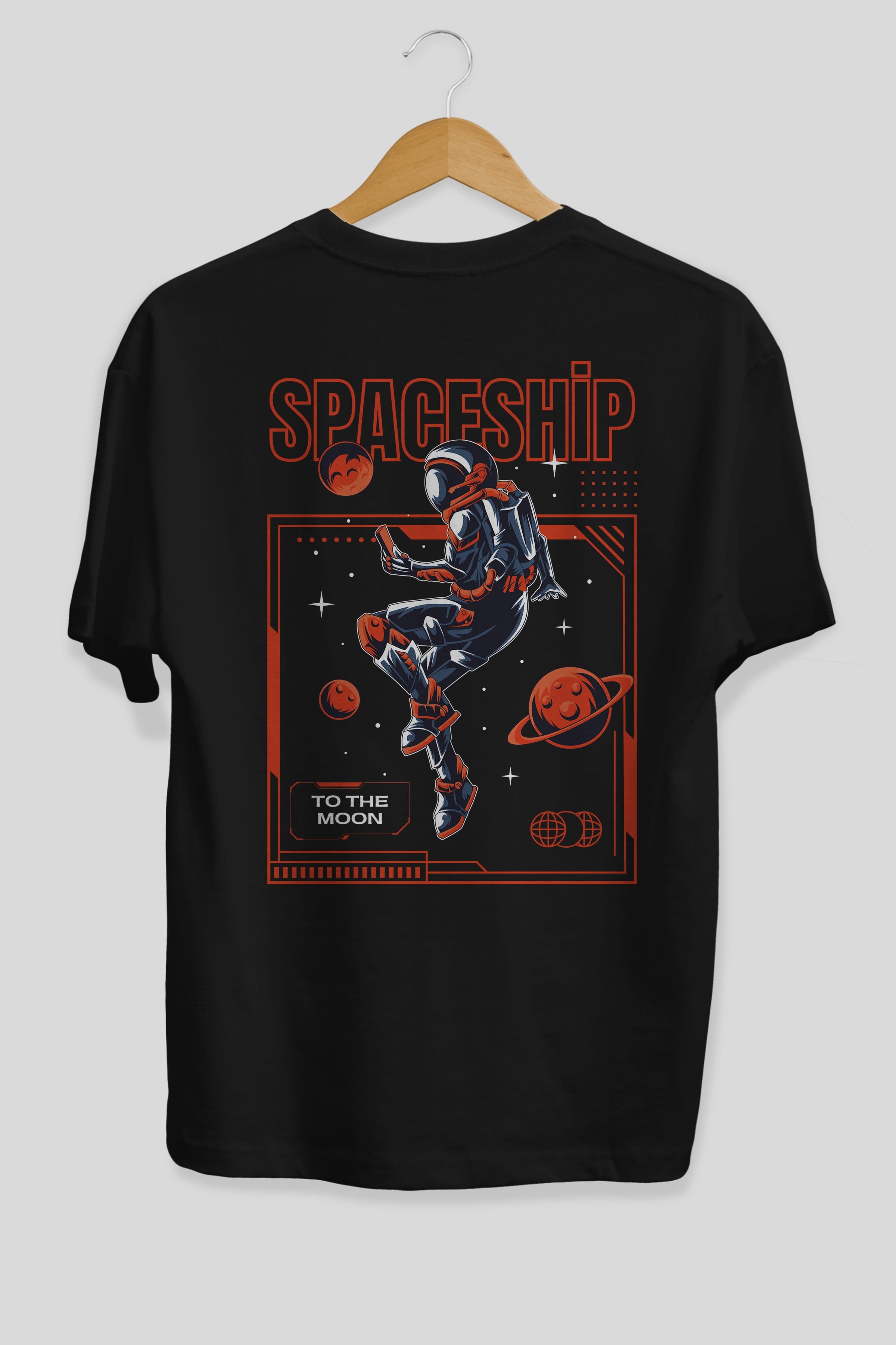 Spaceship Arka Baskılı Oversize t-shirt Erkek Kadın Unisex