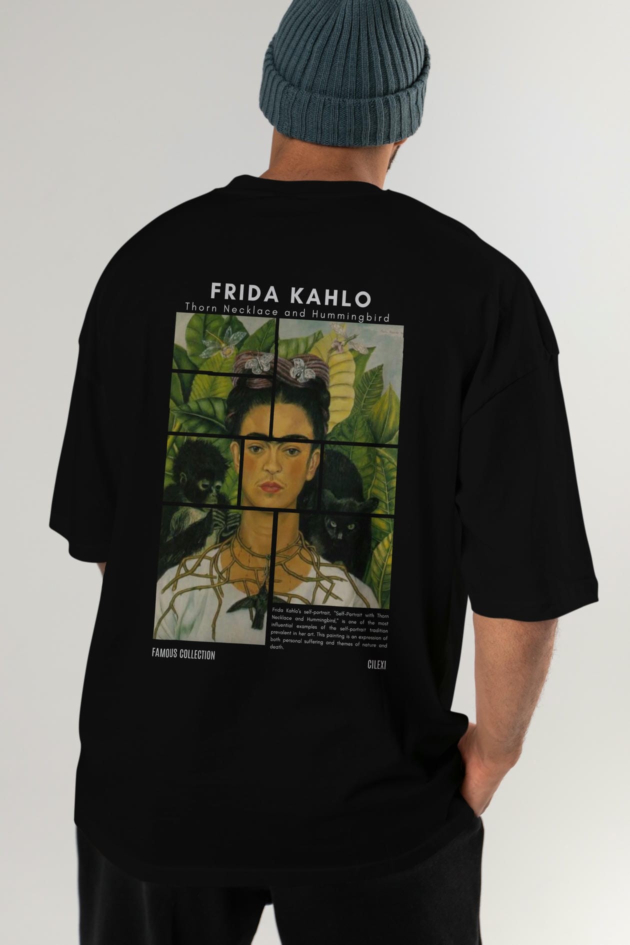 Frida Kahlo Arka Baskılı Oversize t-shirt Erkek Kadın Bisiklet Yaka Pamuk tişort