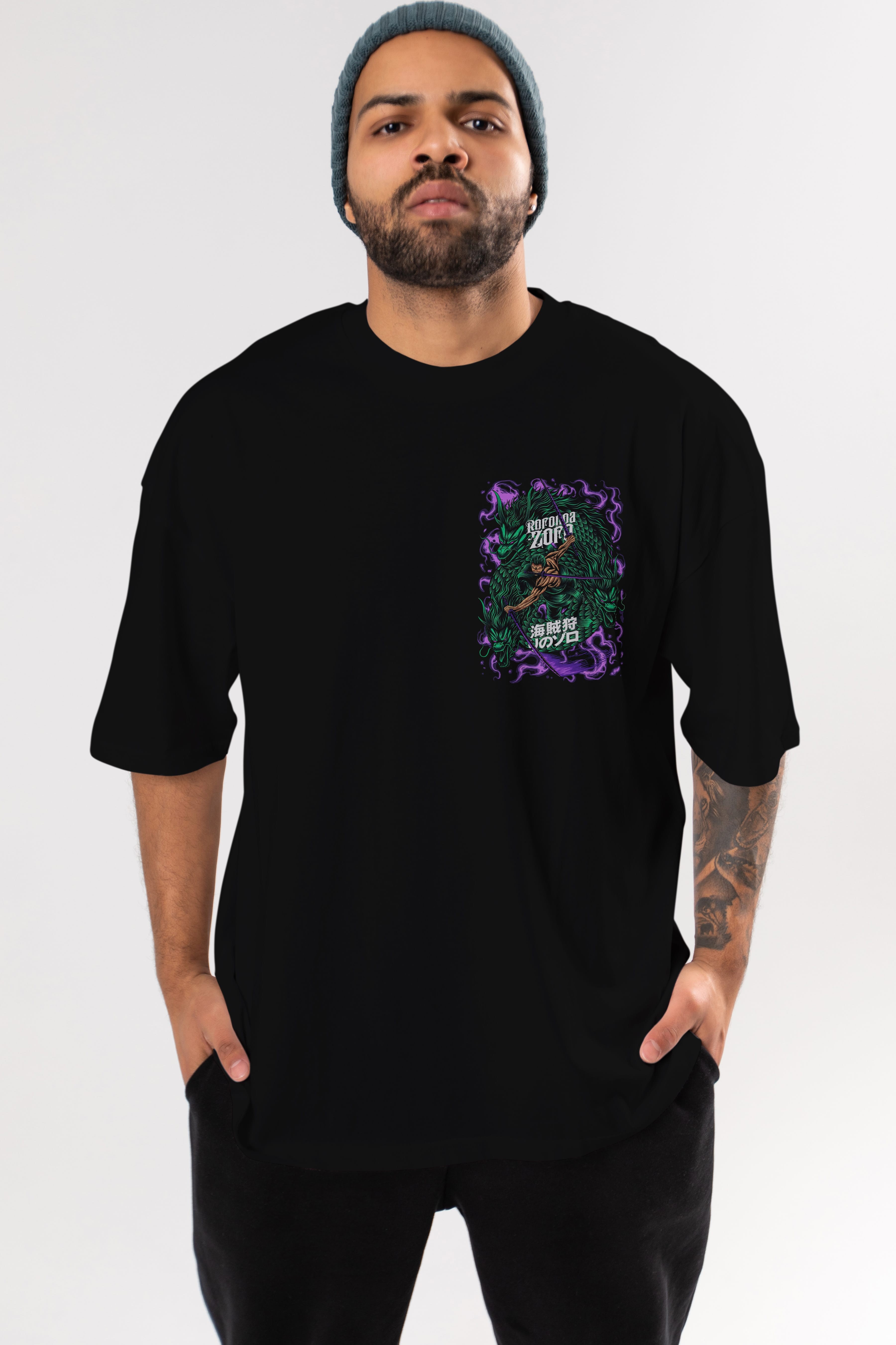 RORONOA ZORO 5 Ön Sol Baskılı Oversize t-shirt Erkek Kadın Unisex %100 Pamuk Bisiklet Yaka tişort