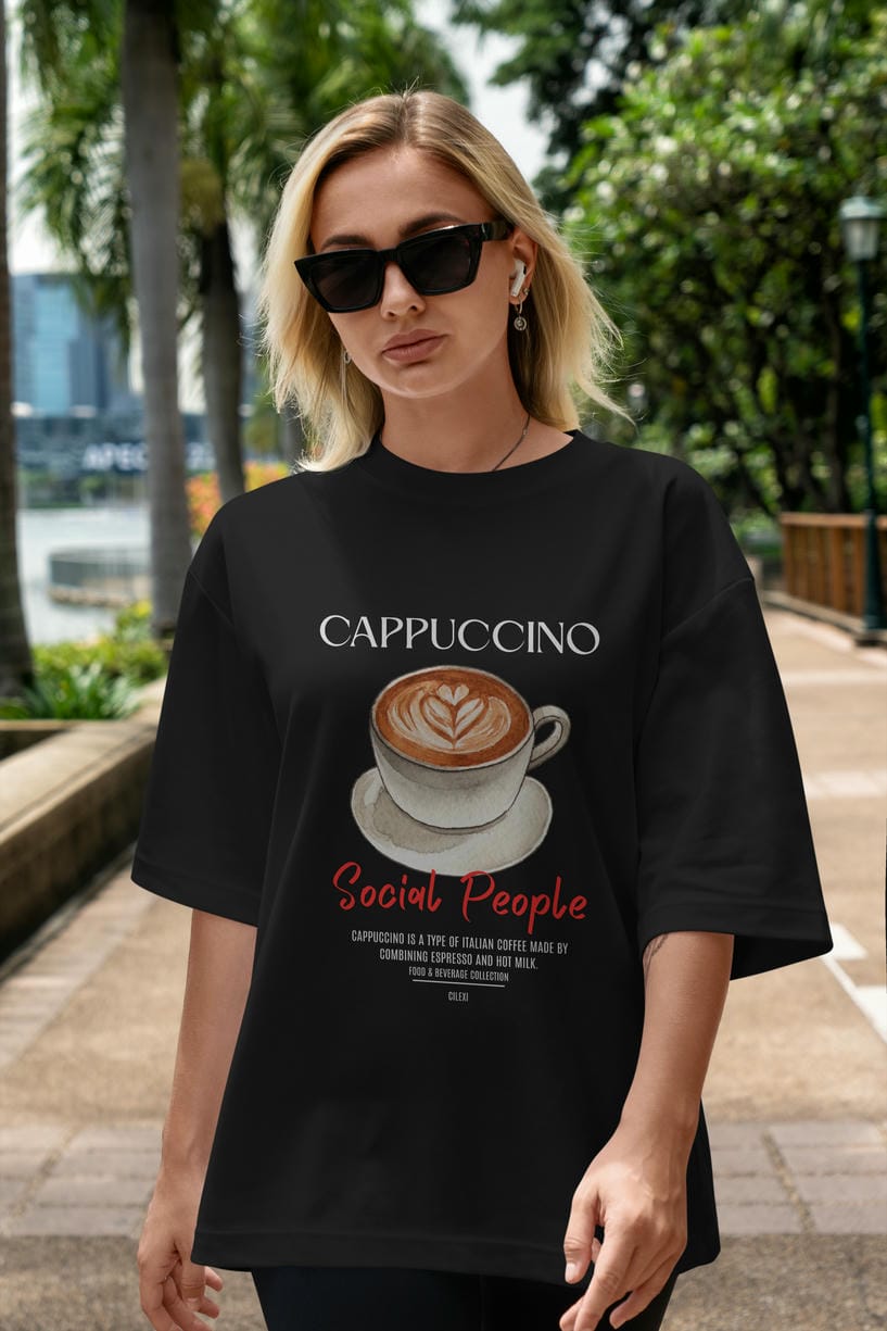 Cappuccino Kokteyl Serisi ön Baskılı Oversize t-shirt Erkek Kadın %100 Pamuk Bisiklet Yaka tişort