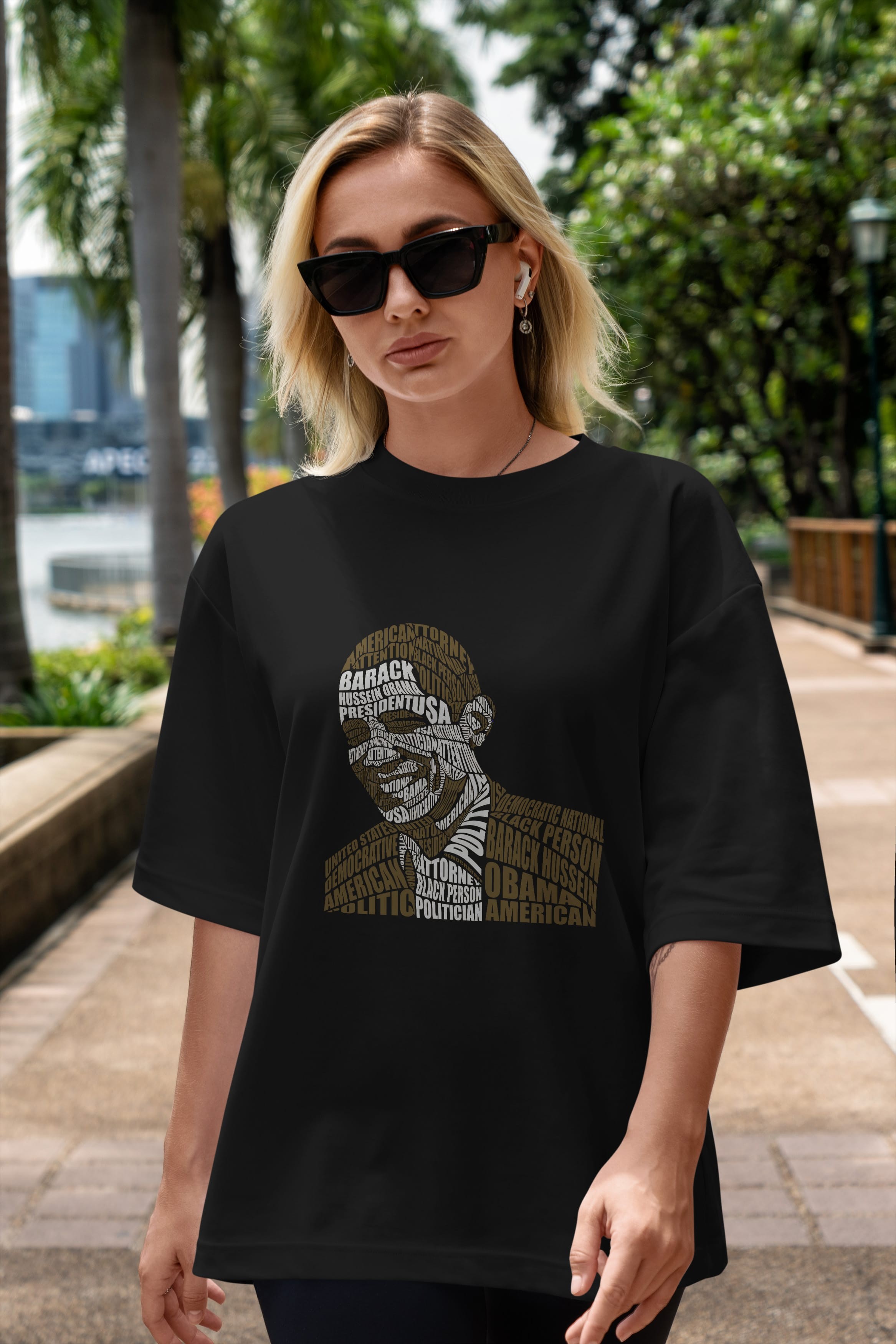 Obama Calligram Ön Baskılı Oversize t-shirt %100 pamuk Erkek Kadın Unisex