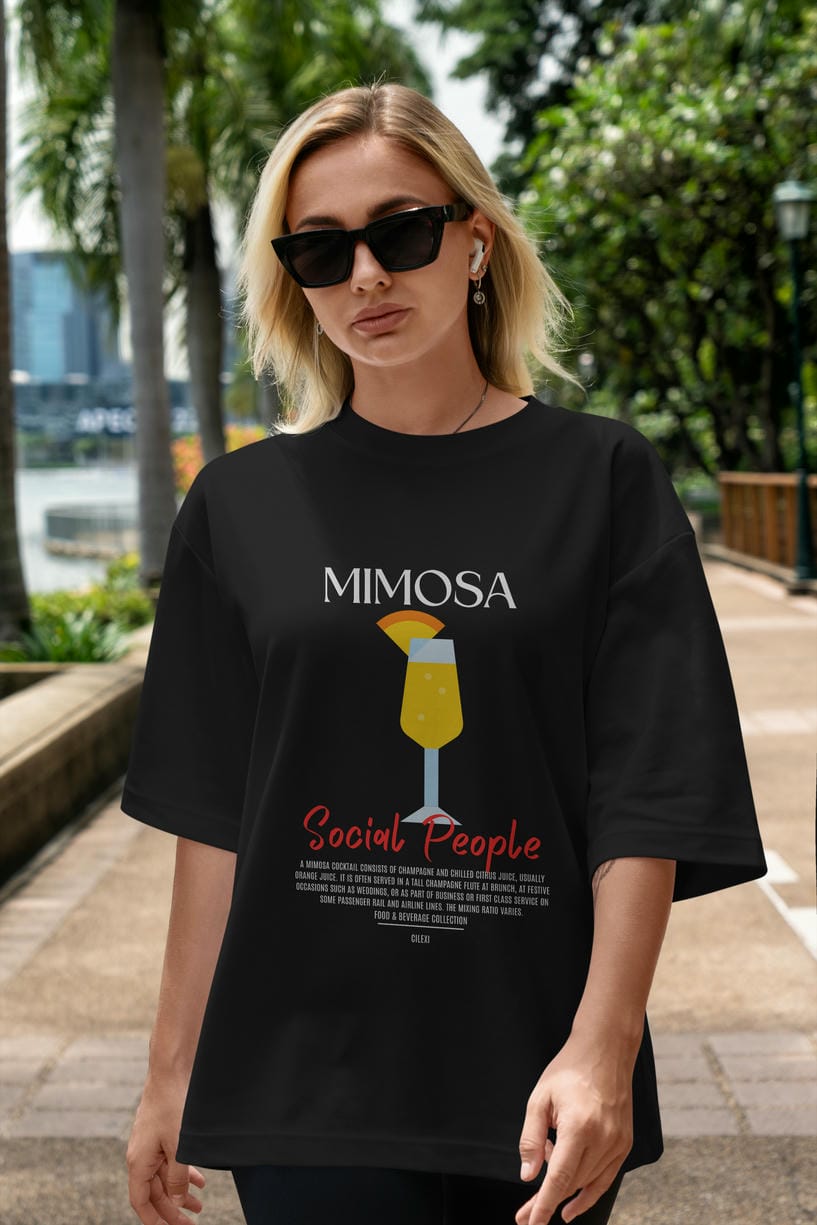 Mimosa Kokteyl Serisi ön Baskılı Oversize t-shirt Erkek Kadın %100 Pamuk Bisiklet Yaka tişort