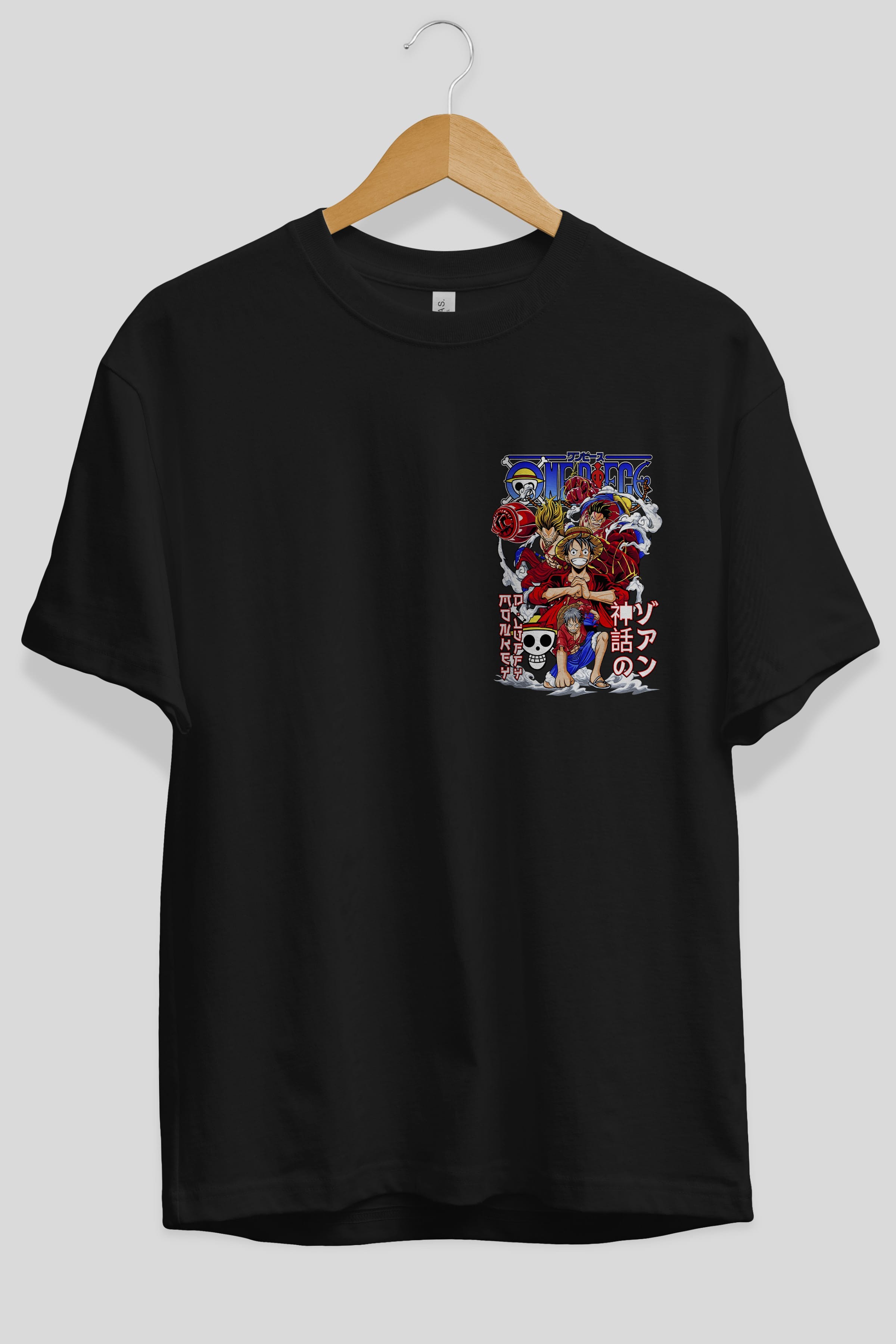 MONKEY D. LUFF-ONE PIECE 2 Ön Sol Baskılı Oversize t-shirt Erkek Kadın Unisex %100 Pamuk Bisiklet Yaka tişort