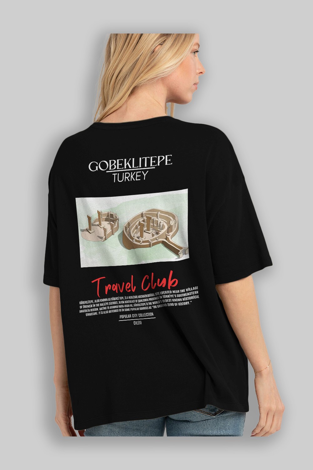Gobeklitepe Turkey Arka Baskılı Oversize t-shirt Erkek Kadın Pamuk Bisiklet Yaka tişort