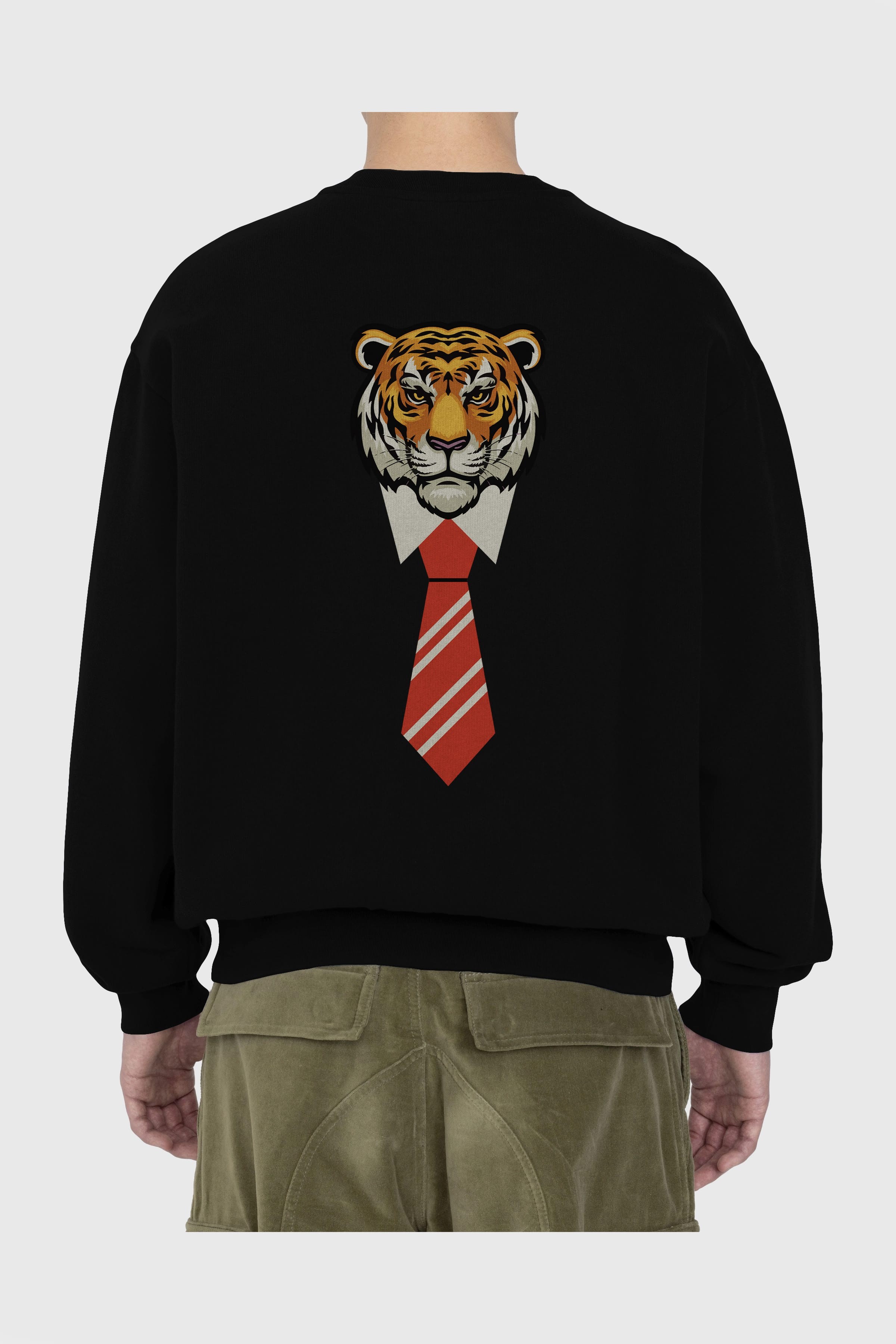 Tiger With Tie Arka Baskılı Oversize Sweatshirt Erkek Kadın Unisex
