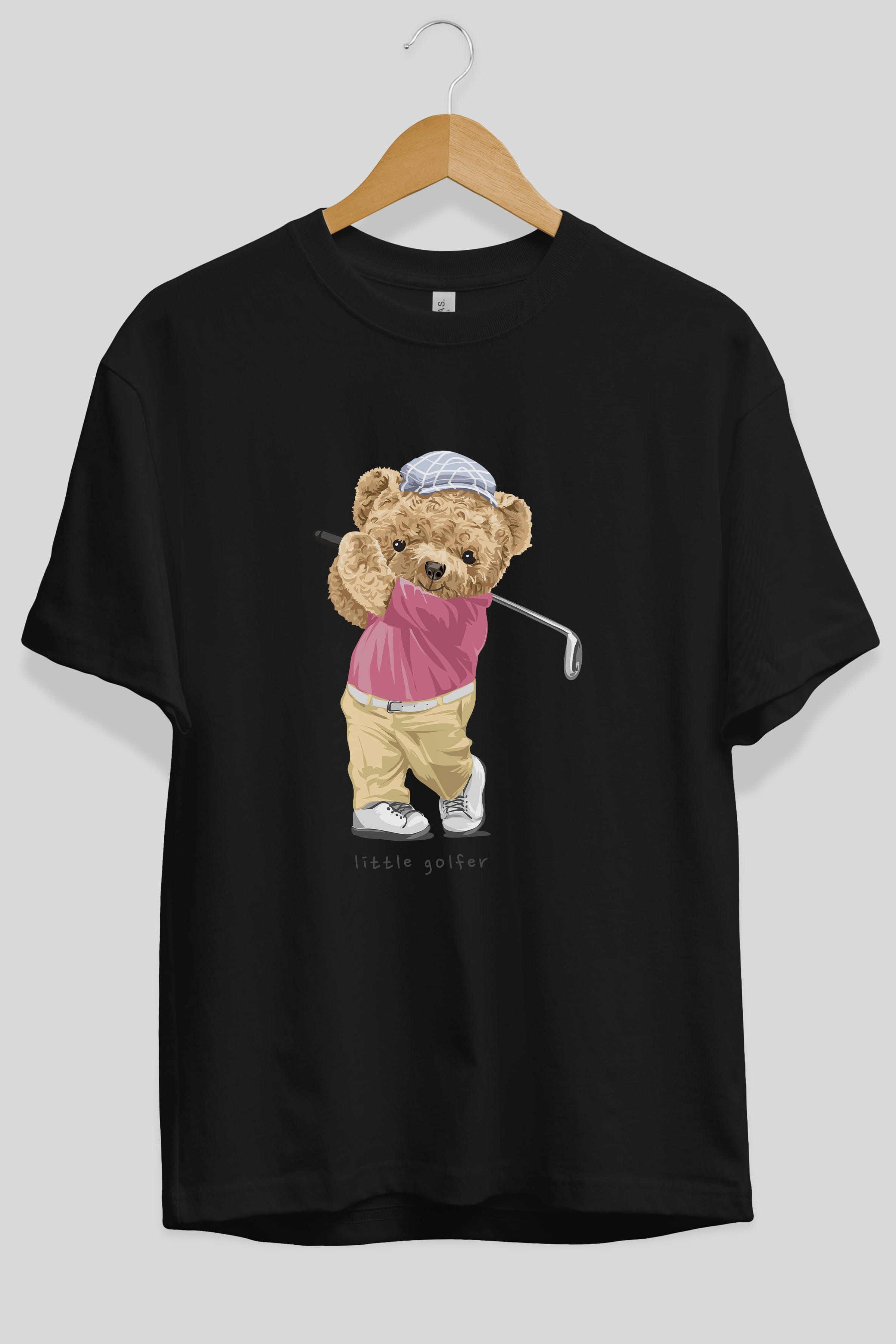 Teddy Bear Little Golfer Ön Baskılı Oversize t-shirt Erkek Kadın Unisex %100 Pamuk