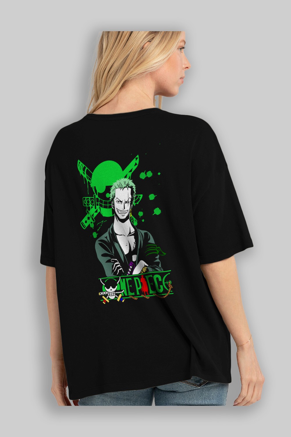 Roronoa Zoro 2 Anime Arka Baskılı Oversize t-shirt Erkek Kadın Unisex %100 pamuk tişort