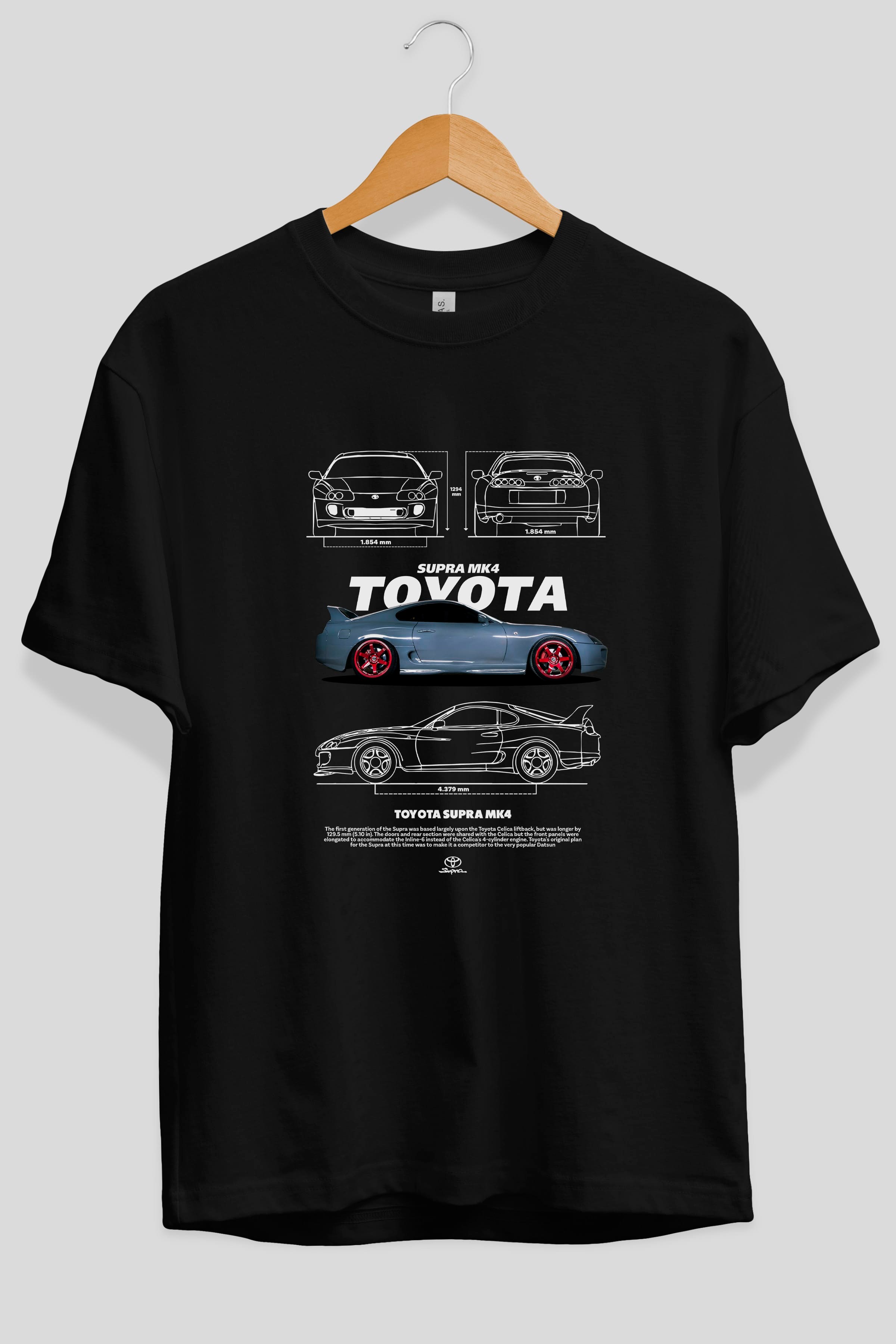 Toyota Supra MK4 Ön Baskılı Oversize t-shirt Erkek Kadın Unisex %100 Pamuk Bisiklet Yaka tişort