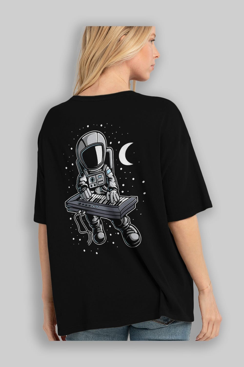 Astronaut Keyboard (2) Arka Baskılı Oversize t-shirt Erkek Kadın Unisex