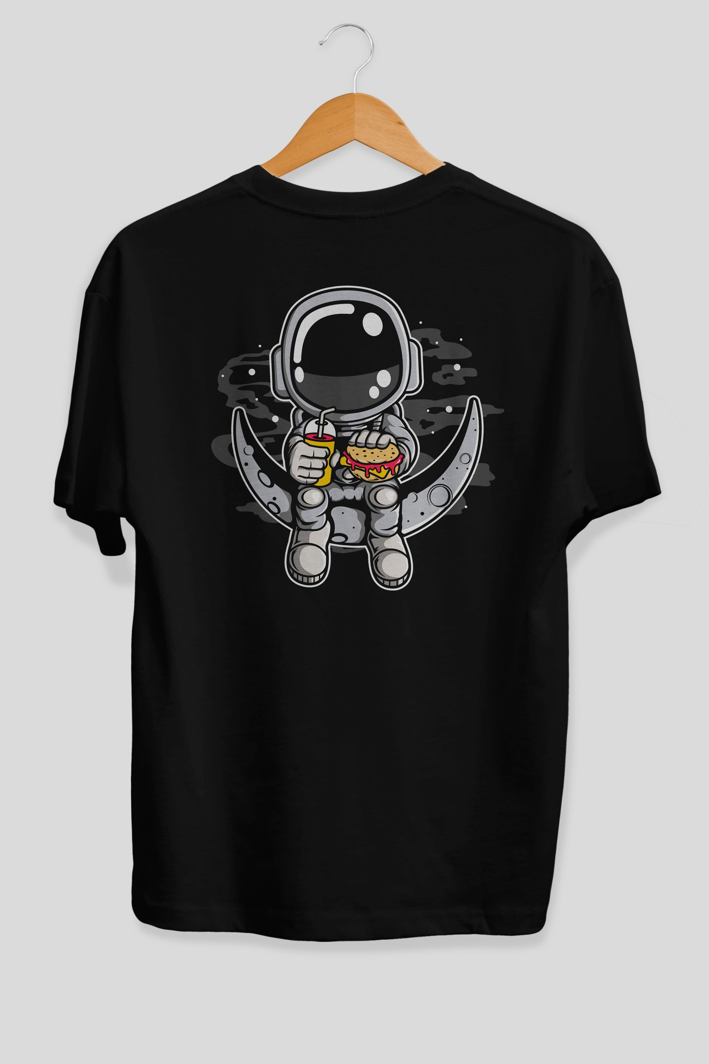 Astronaut Crescent Arka Baskılı Oversize t-shirt Erkek Kadın Unisex