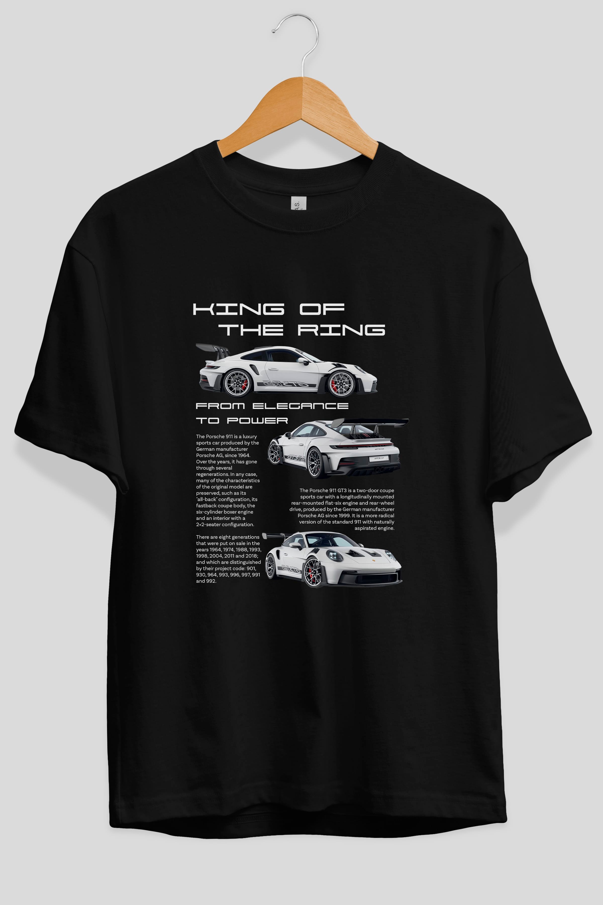 PORSCHE 911 KING Ön Baskılı Oversize t-shirt Erkek Kadın Unisex %100 Pamuk Bisiklet Yaka tişort