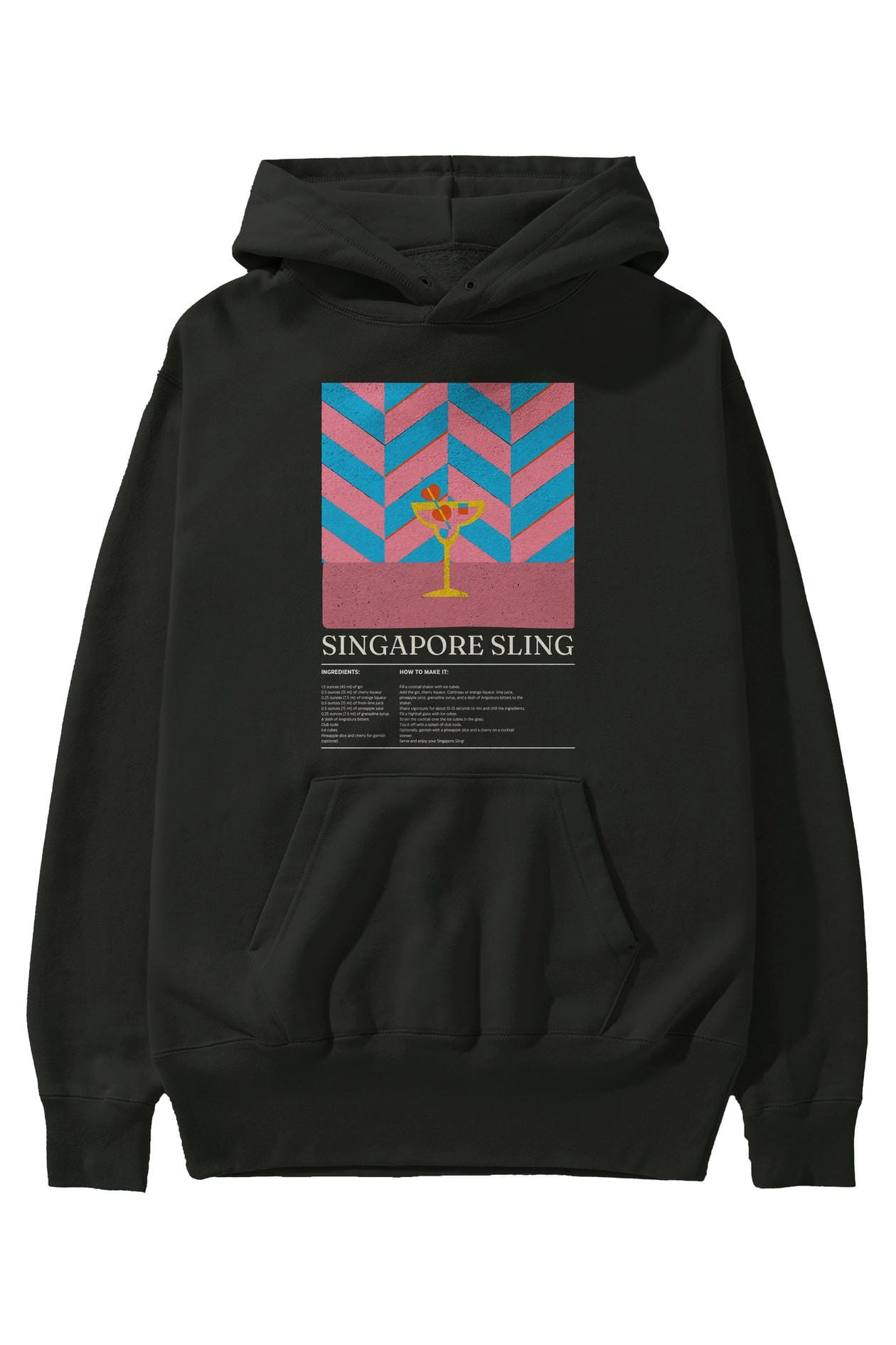 Singapore Sling Kokteyl ön Baskılı Hoodie Oversize Kapüşonlu Sweatshirt Erkek Kadın