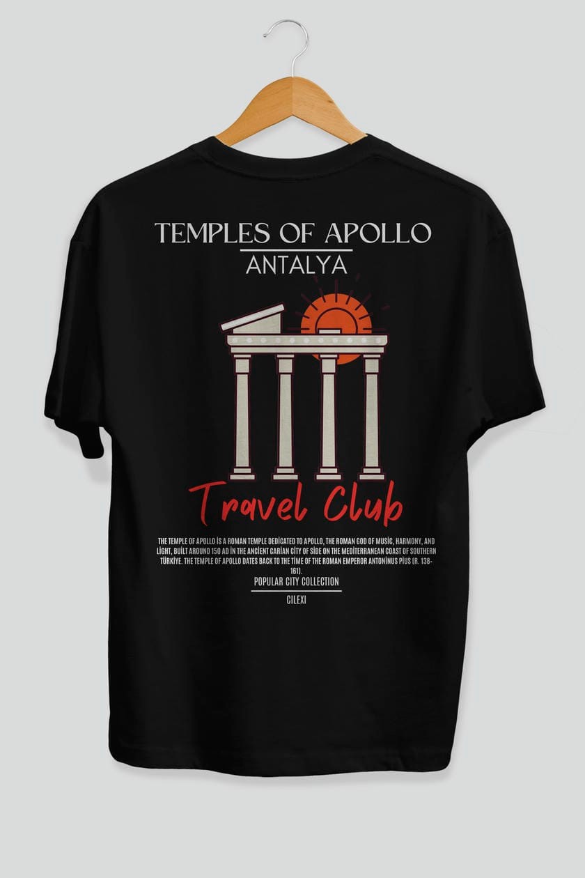 Temples Of Apollo Antalya Arka Baskılı Oversize t-shirt Erkek Kadın Pamuk Bisiklet Yaka tişort